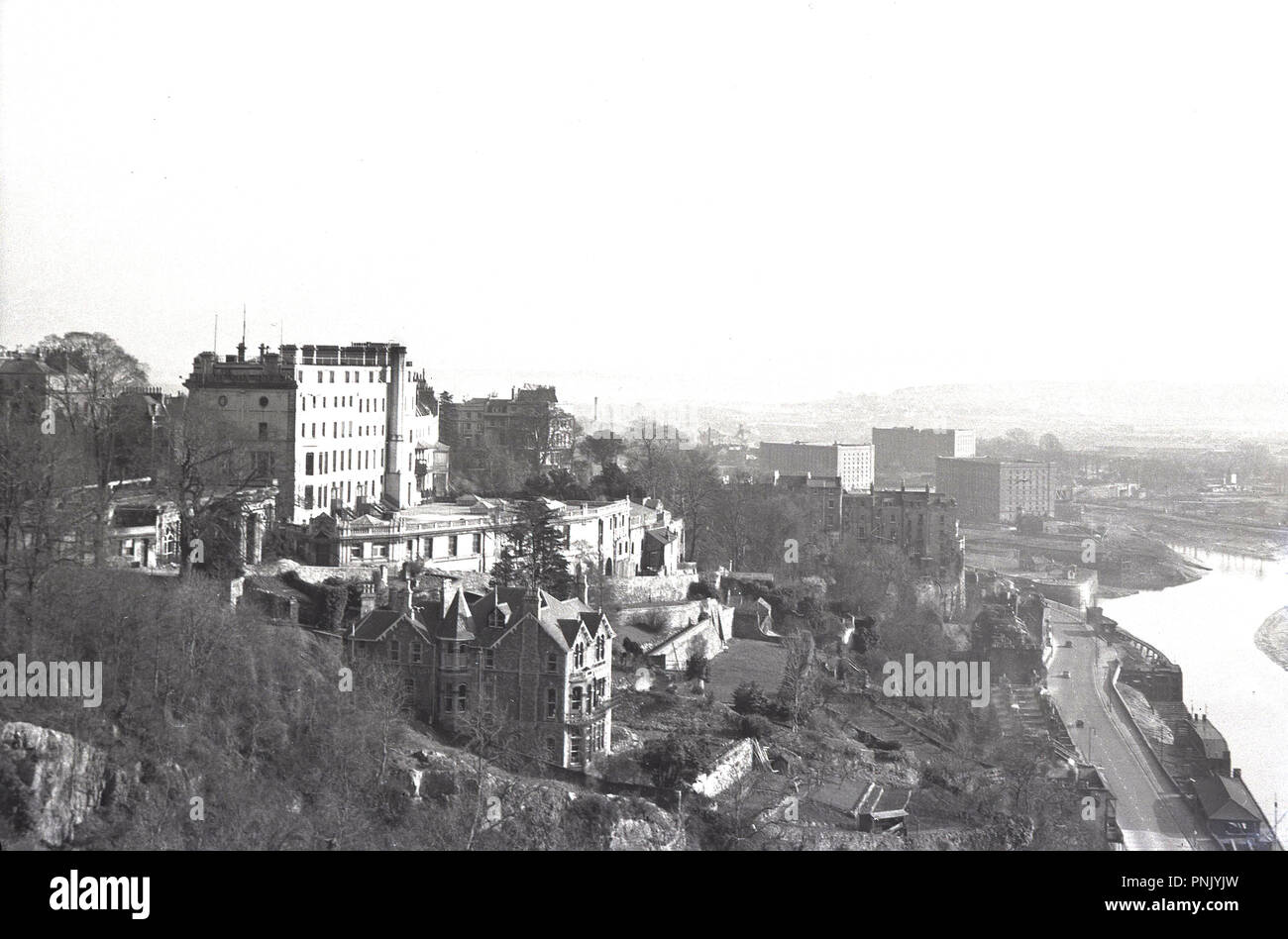 1950s, Bristol, view from the clifton suspension bridge across the city and River Avon. Stock Photo