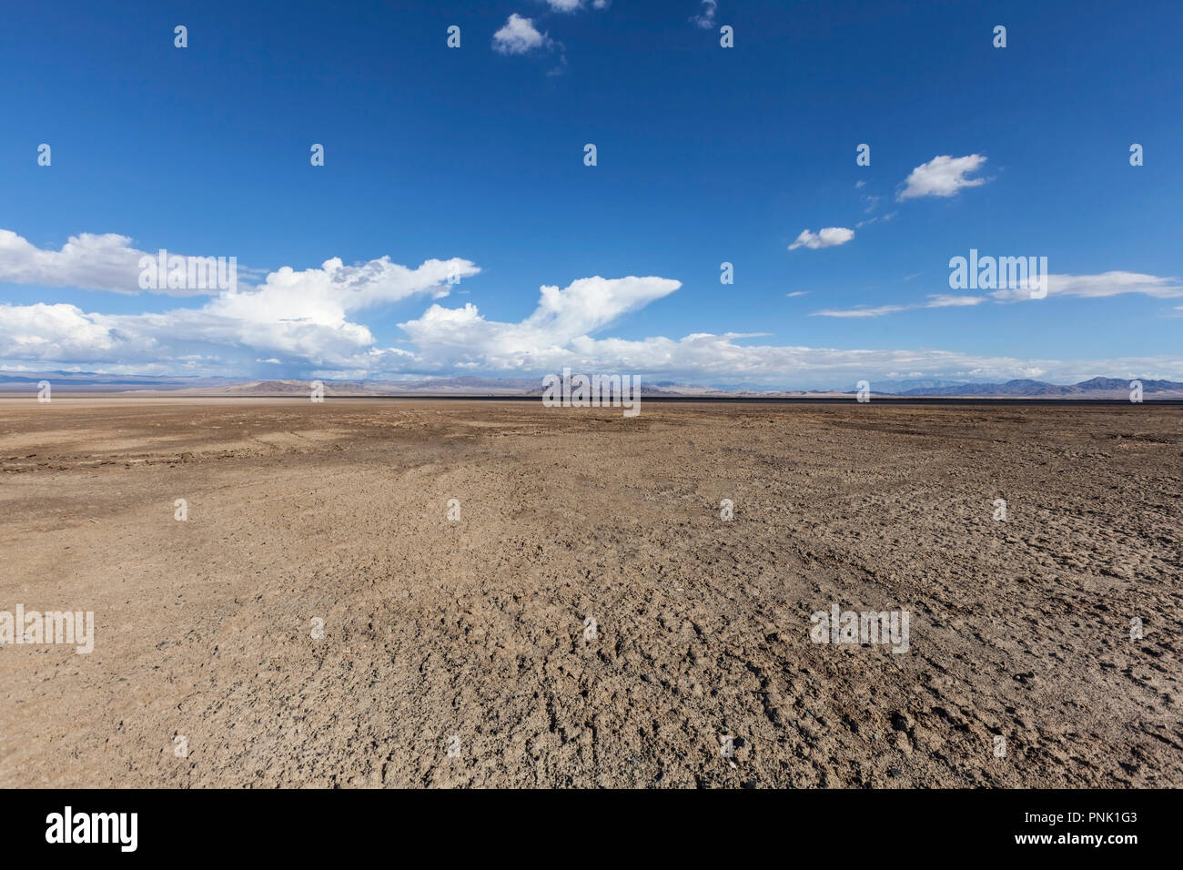 Soda Dry Lake in the middle of the Mojave Desert near Baker California. Stock Photo