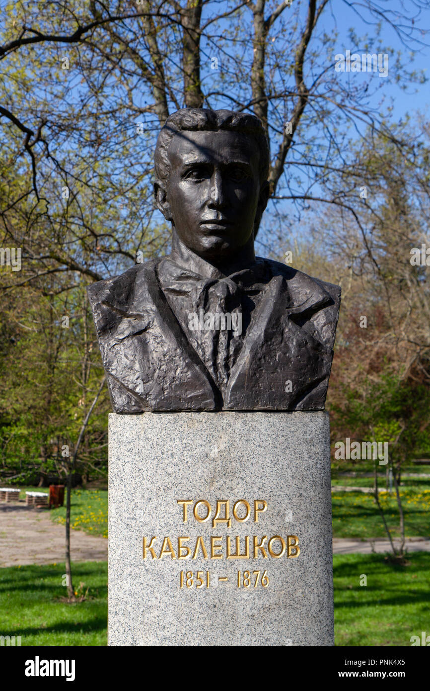 Bust of Todor Kableshkov (leaders of the April Uprising) in the Borisova Gradina Park, Sofia, Bulgaria. Stock Photo