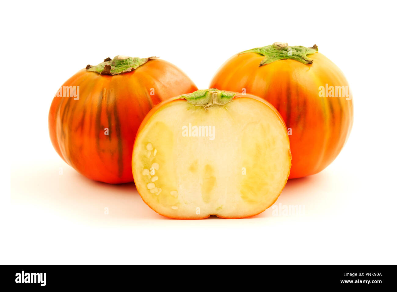 Italian red eggplant (melanzana di rotonda) on a white background Stock Photo