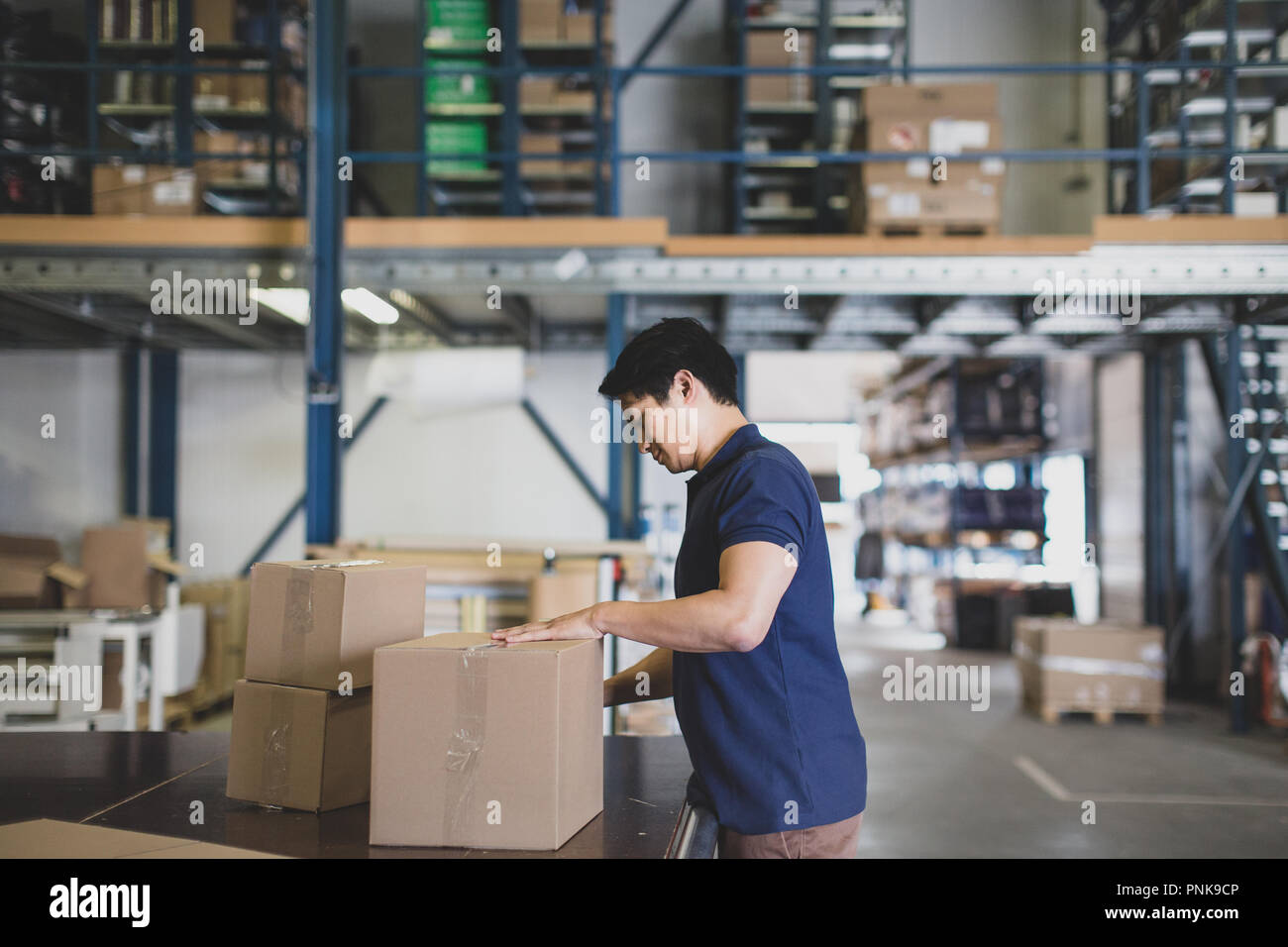 Male working in packing warehouse Stock Photo