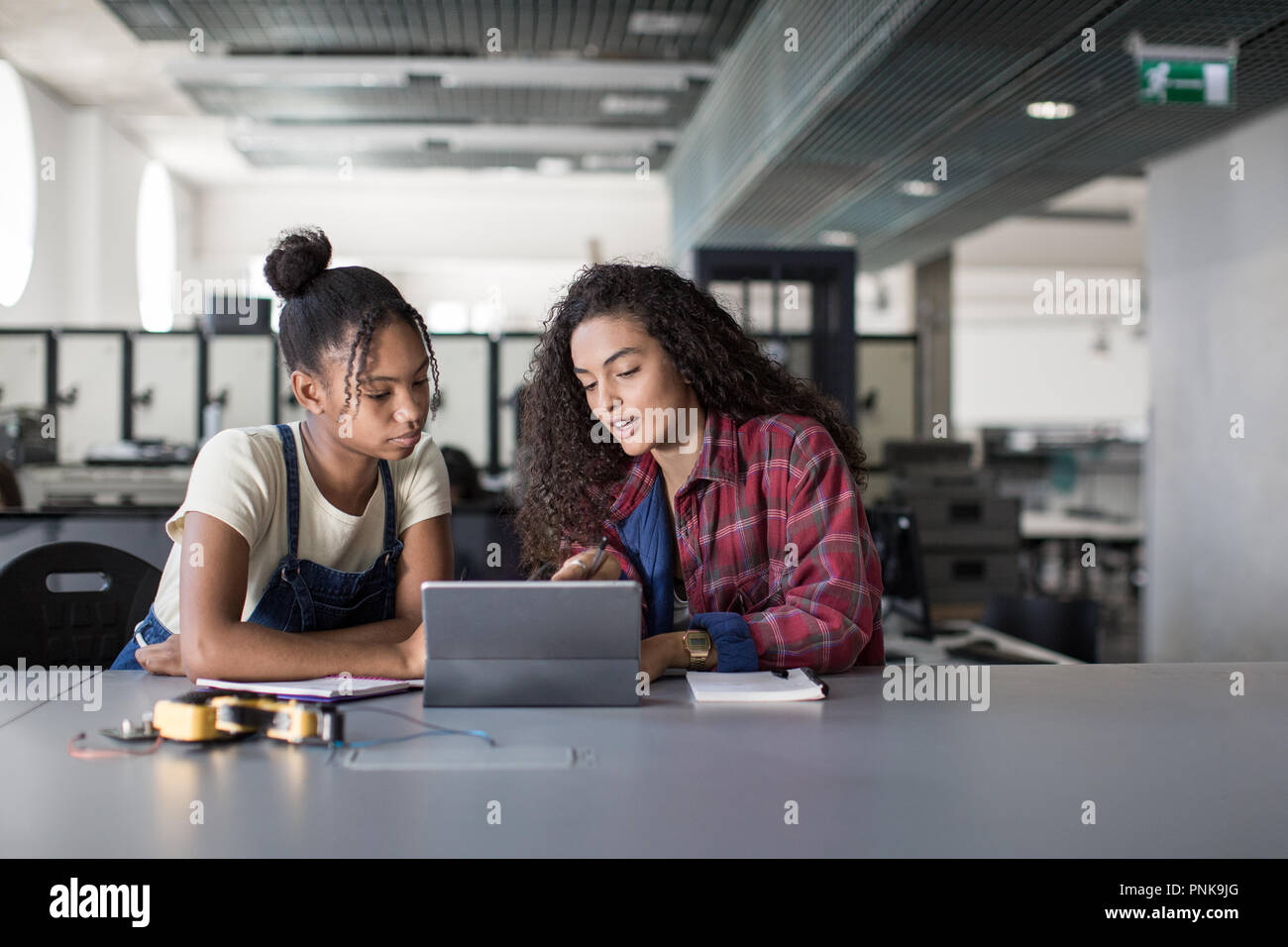 High school students working on robotics in class Stock Photo Alamy