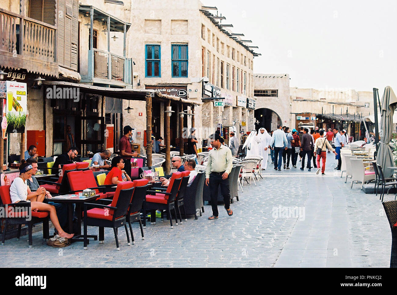 DOHA, QATAR May 2018 visitors throng a popular coffee shop in Souq