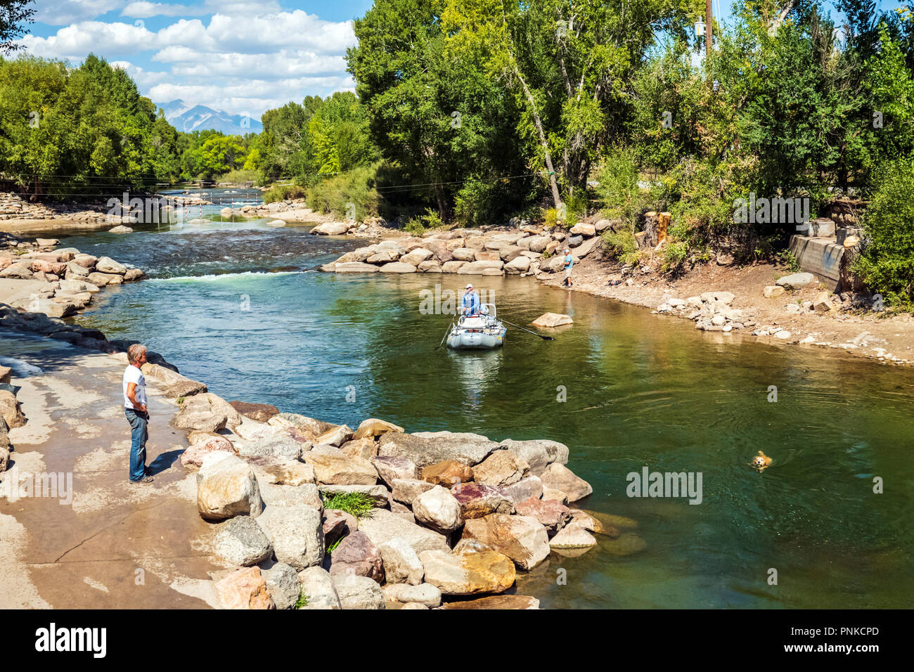 The Arkansas River runs through the downtown historic district of the 