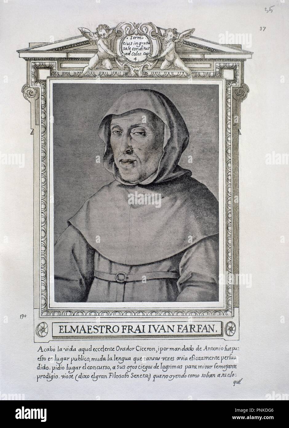 FRAY JUAN FARFAN (1536-1619) - LIBRO DE RETRATOS DE ILUSTRES Y MEMORABLES VARONES - 1599. Author: PACHECO, FRANCISCO. Location: BIBLIOTECA NACIONAL-COLECCION. MADRID. SPAIN. Stock Photo