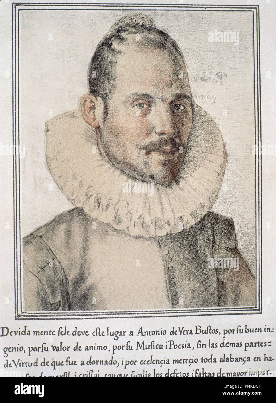 ANTONIO DE VERA BUSTOS - LIBRO DE RETRATOS DE ILUSTRES Y MEMORABLES VARONES - 1599. Author: PACHECO, FRANCISCO. Location: BIBLIOTECA NACIONAL-COLECCION. MADRID. SPAIN. Stock Photo
