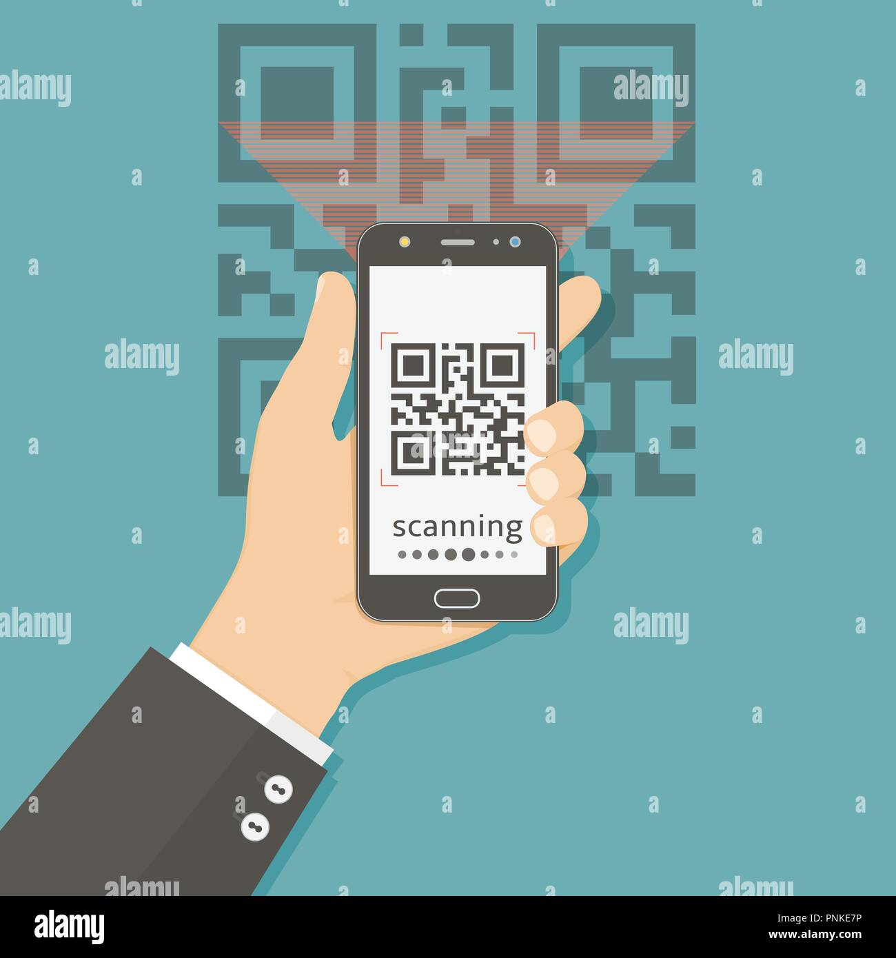 Flat vector illustration concept for scanning QR code with mobile phone Stock Vector