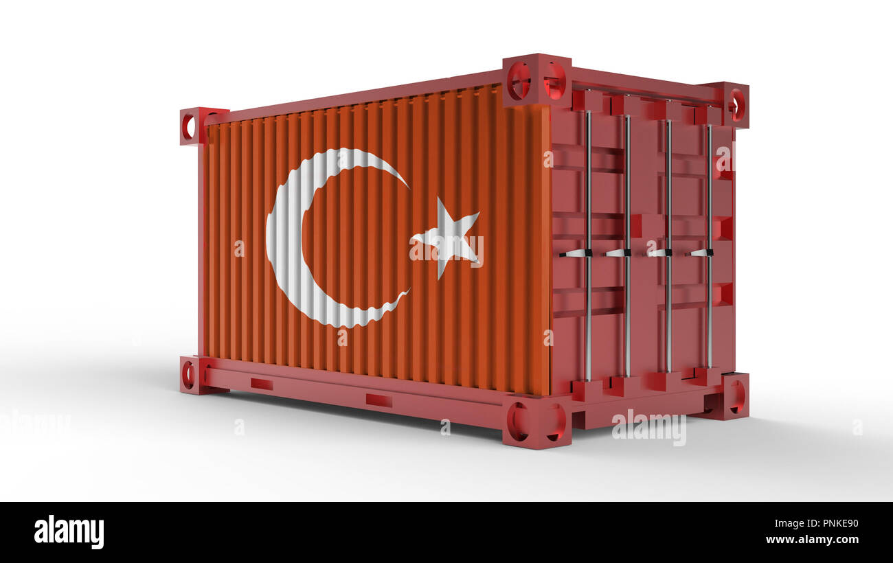 Turkish Container 3d rendering of a shipping cargo container with Turkish flag. isolated ...