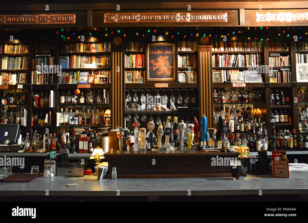 A bar with back at an English pub. Stock Photo
