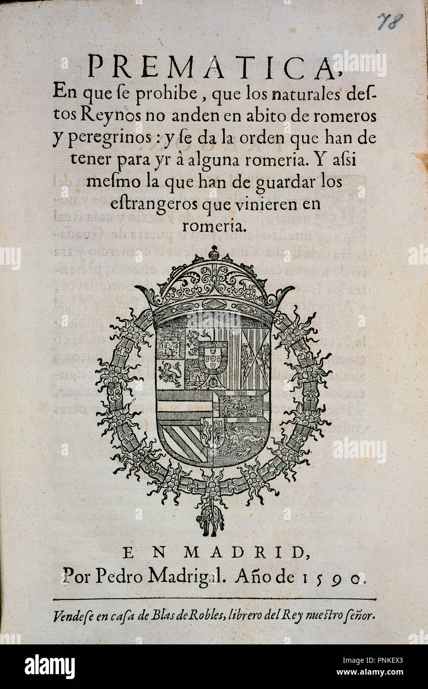 PRAGMATICA DE FELIPE II 1590 - PAG 78. Location: ARCHIVO HISTORICO NACIONAL-COLECCION. MADRID. SPAIN. Stock Photo