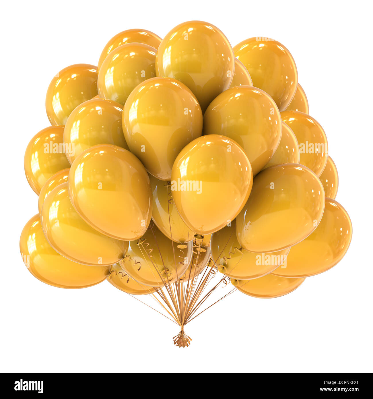 colorful yellow party balloon bunch shiny decoration. birthday helium