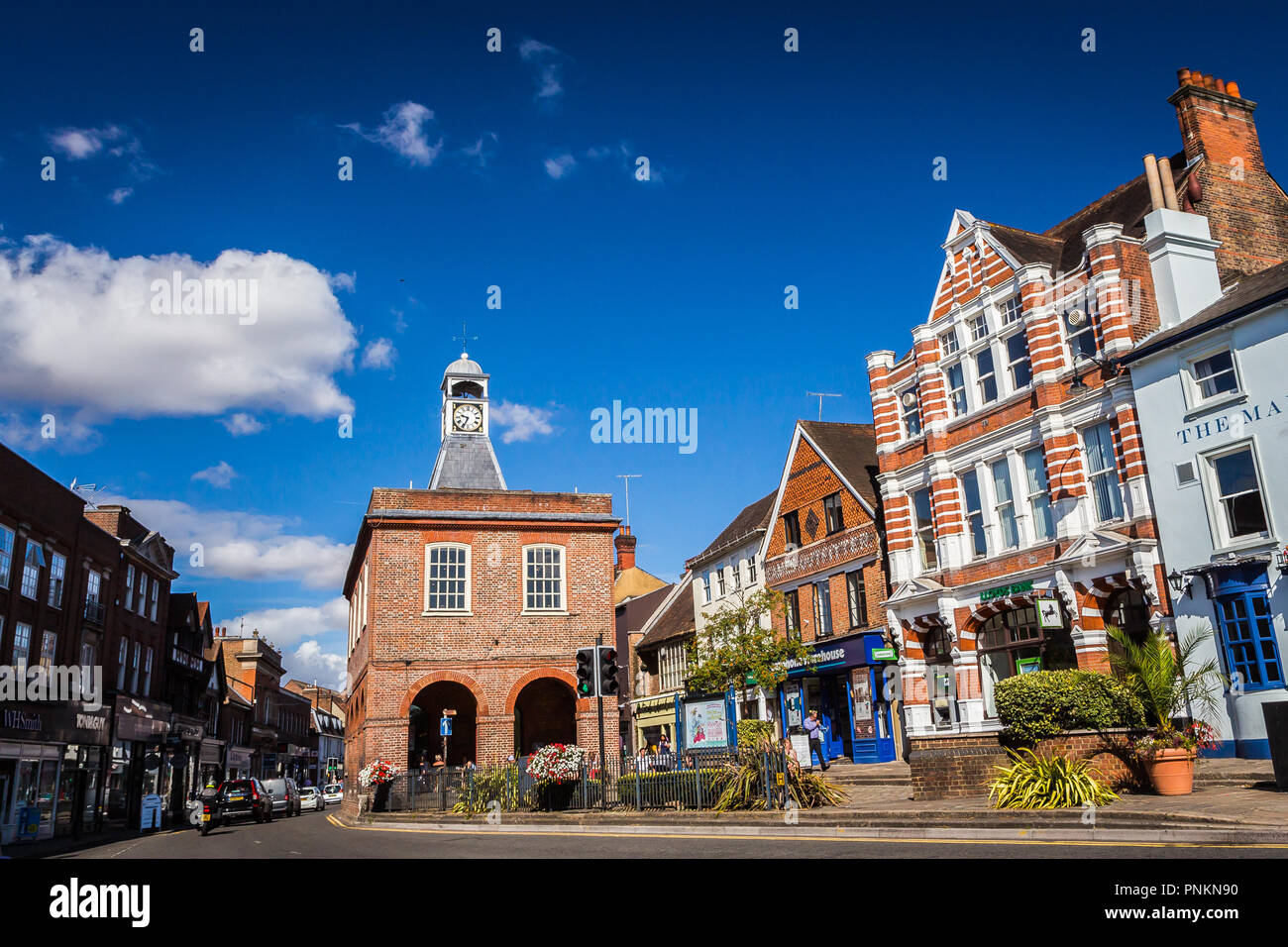 Reigate, UK - July 17th, 2018 - view of High street in historic market town of Reigate, Surrey, UK Stock Photo