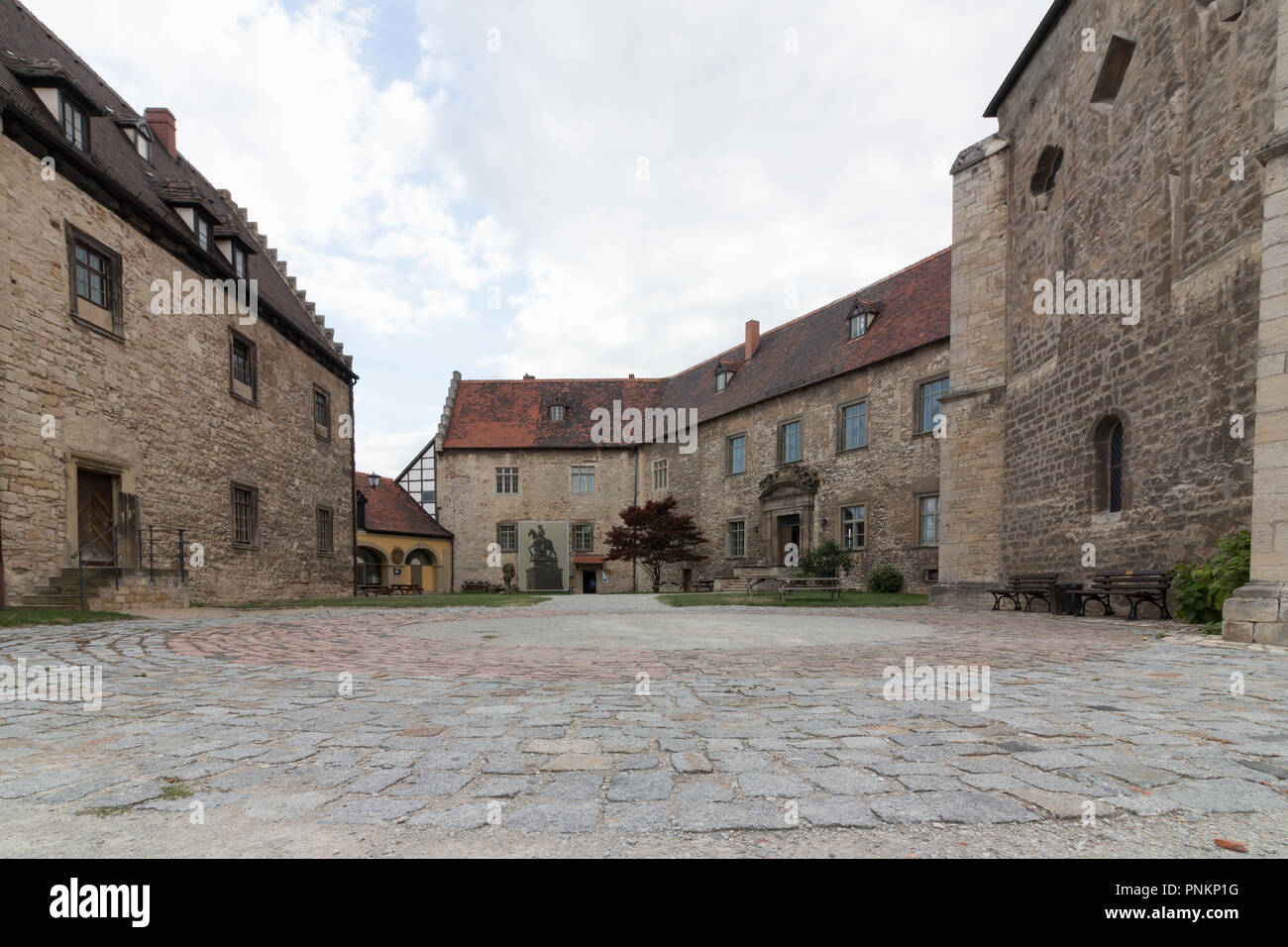 Freyburg, Germany - September 15, 2018: View into the courtyard of Schloss Neuenburg in Freyburg, Germany. Stock Photo