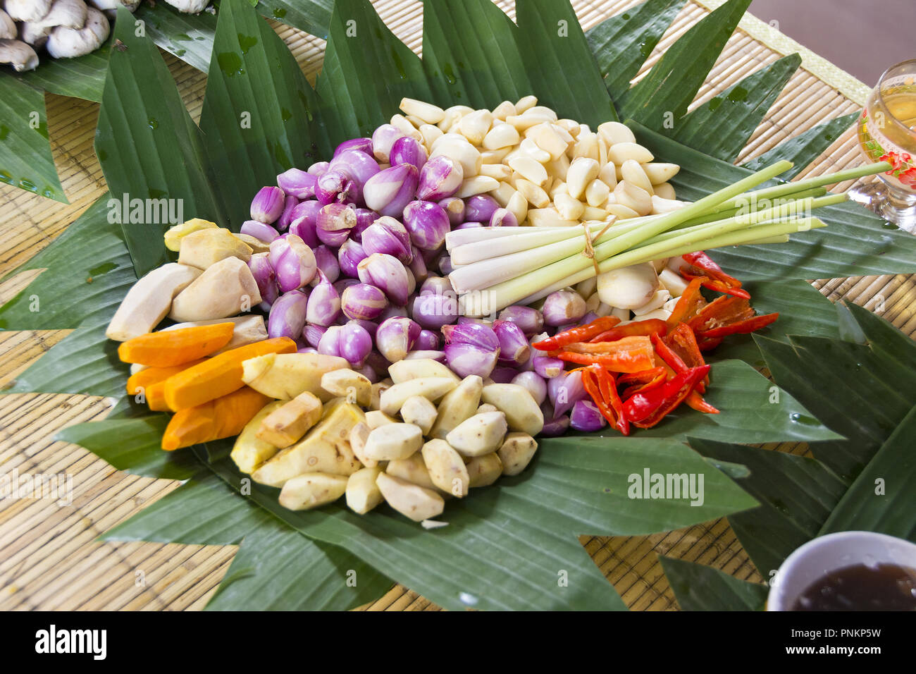 Typical fresh ingredients used in Balinese, Thai and Indonesian cookery. Stock Photo