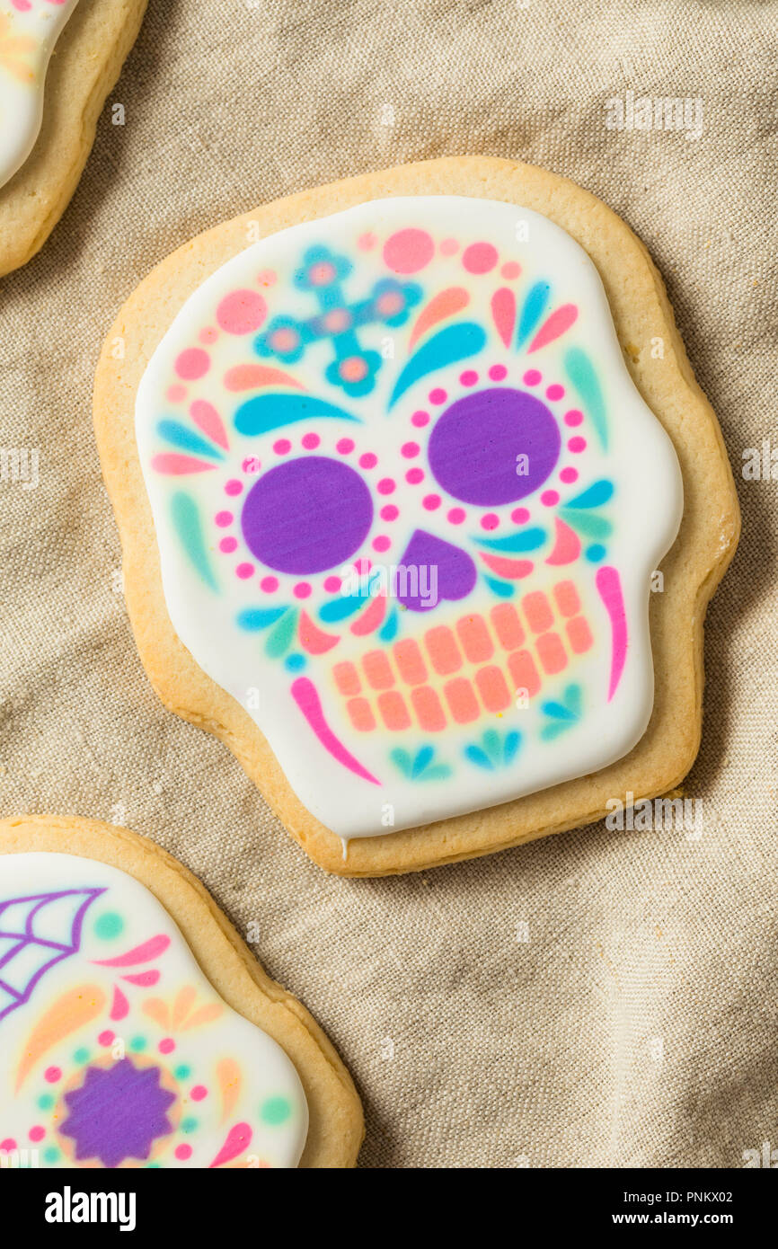 Homemade Mexican Sugar Skull Cookies for Dia De Los Muertos Stock Photo