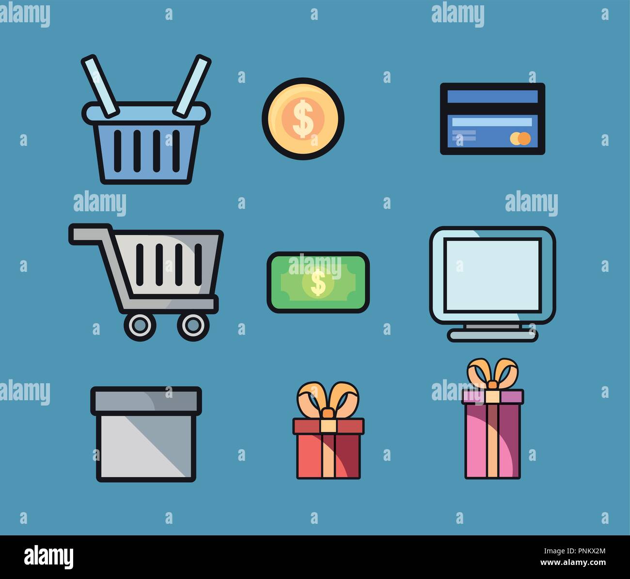 icon set of shopping and discount concept over blue background, vector ...