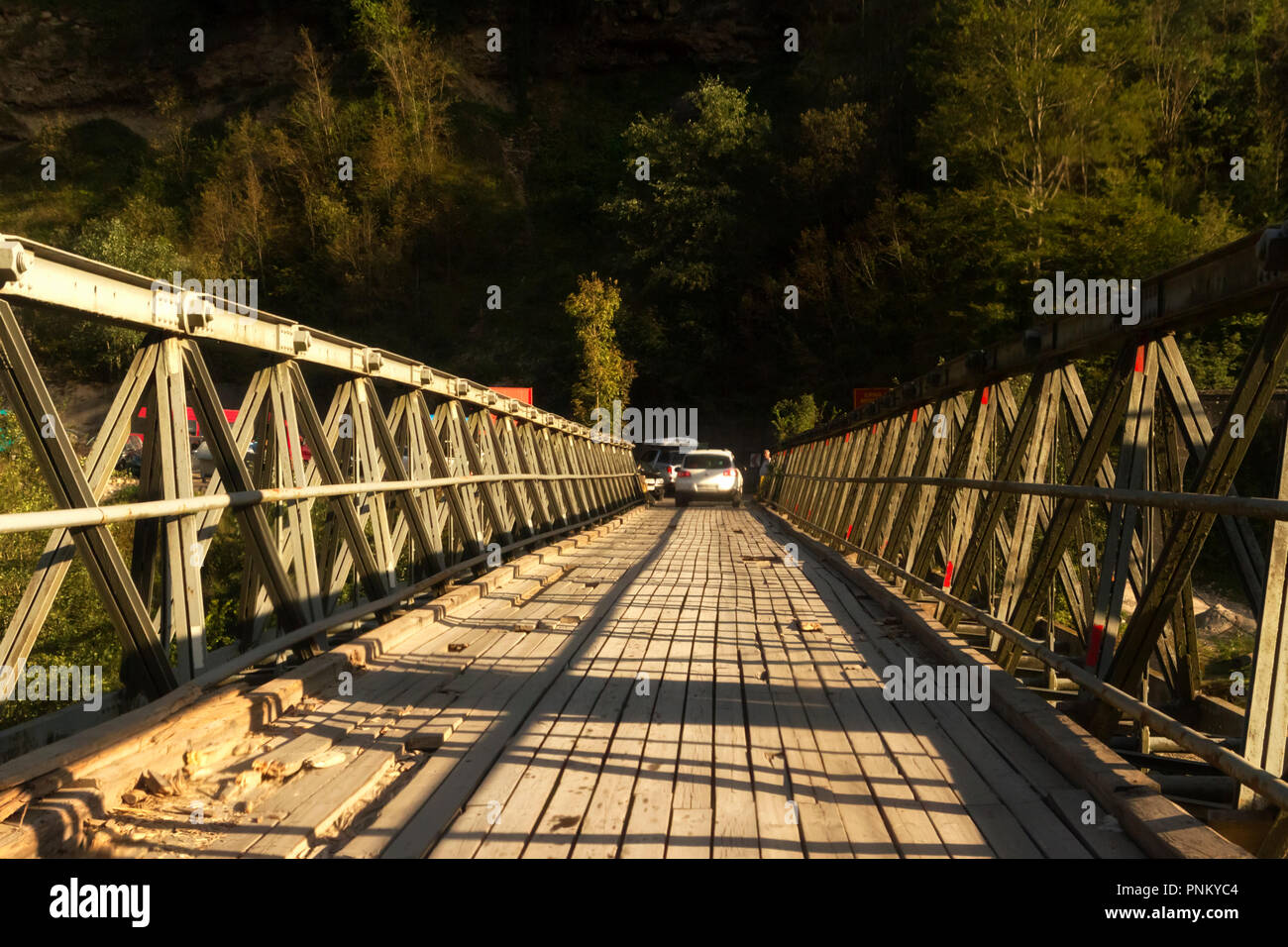 VUCEVO, BOSNIA AND HERZEGOVINA - AUGUST 18 2017: Border crossing point between Montenegro and Bosnia and Herzegovina where the River Tara forms the bo Stock Photo