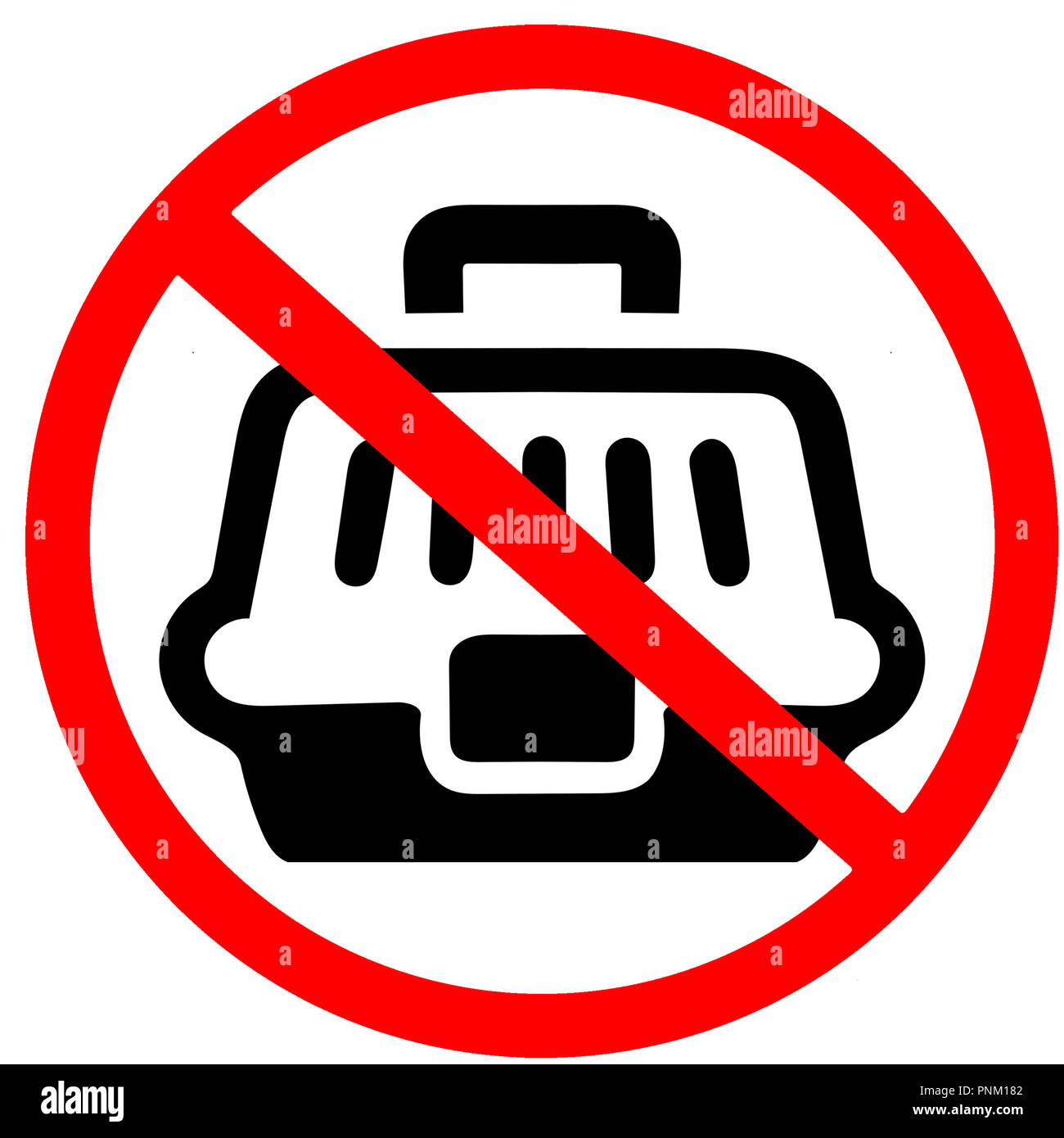 Pet carry case not allowed red circular prohibition road sign symbol