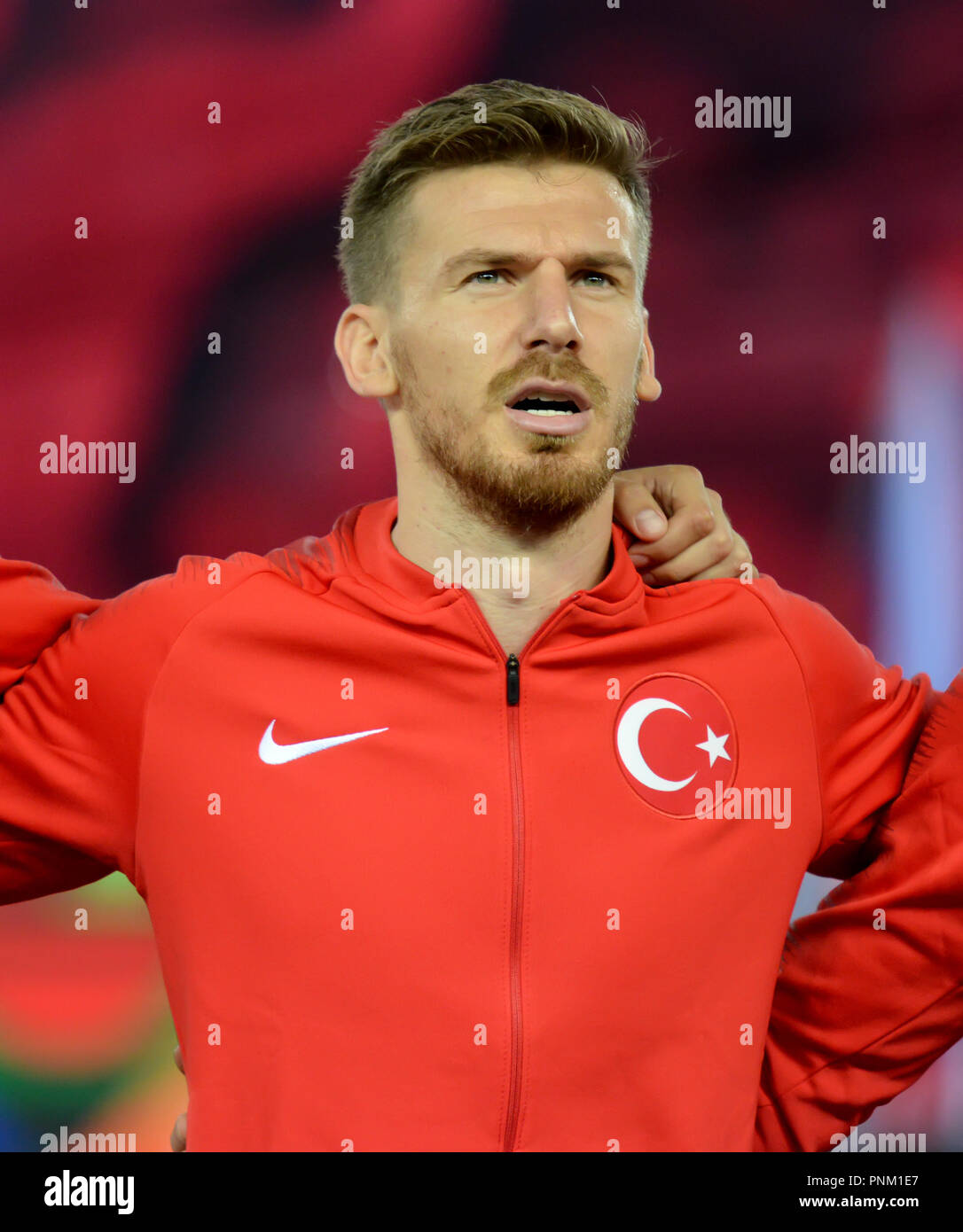 Trabzon, Turkey - September 7, 2018. Turkish defender Serdar Aziz before UEFA Nations League match Turkey vs Russia in Trabzon. Stock Photo