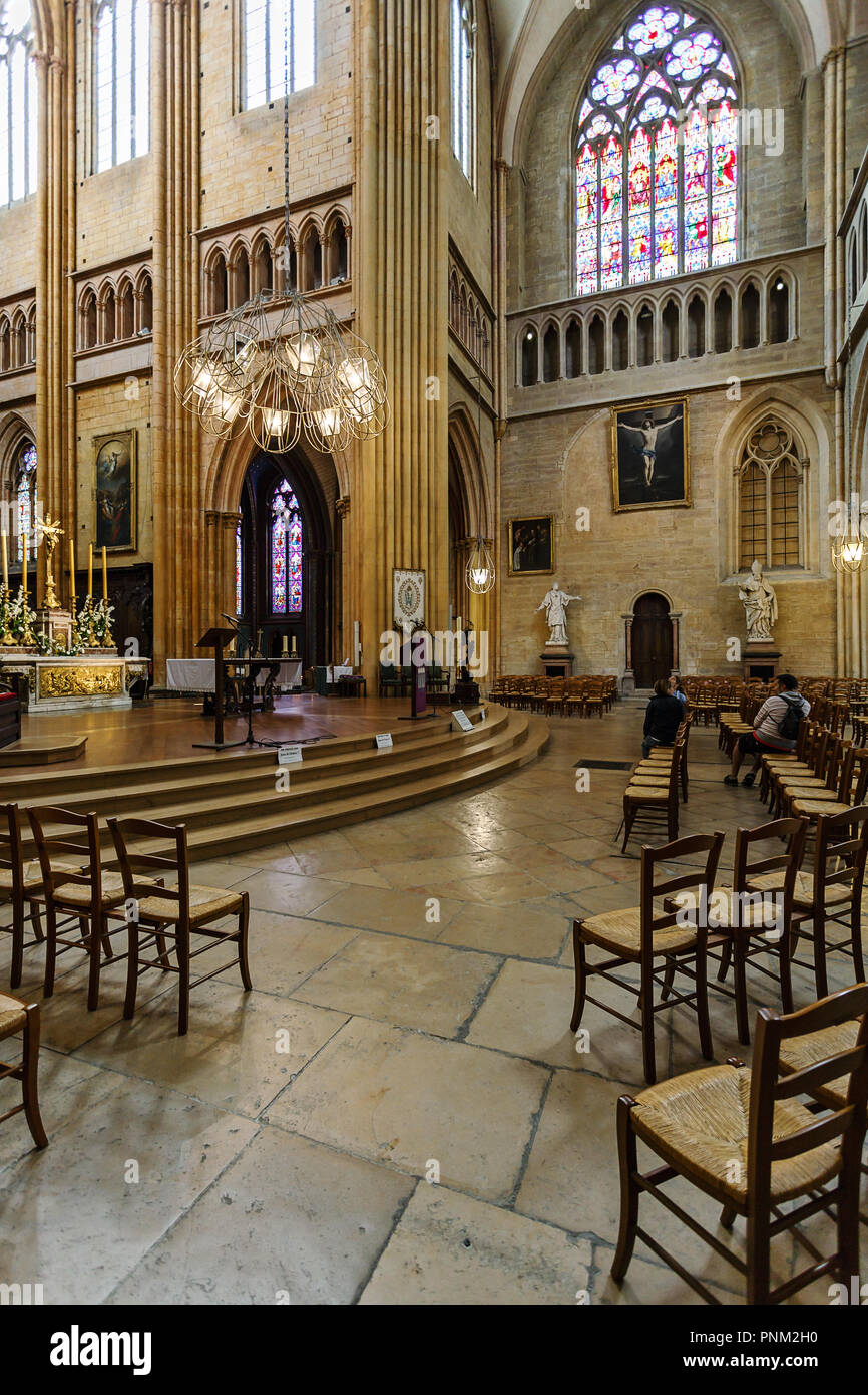 DIJON, FRANCE - AUGUST 10, 2017: Interior of Cathedral of Saint Benigne in Dijon France Stock Photo