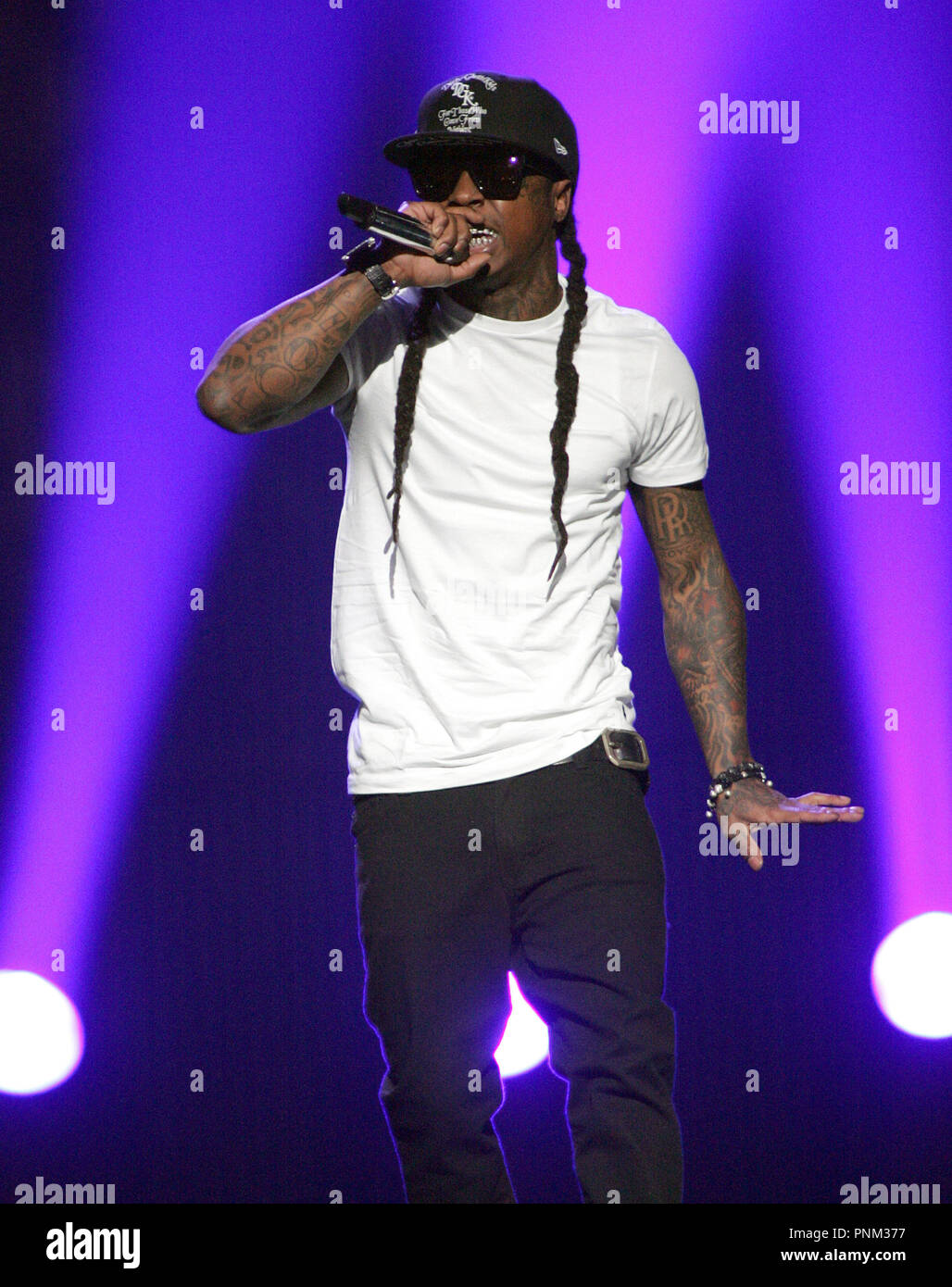 Lil Wayne performs in concert at the BankAtlantic Center in Sunrise, Florida on April 5, 2011. Stock Photo