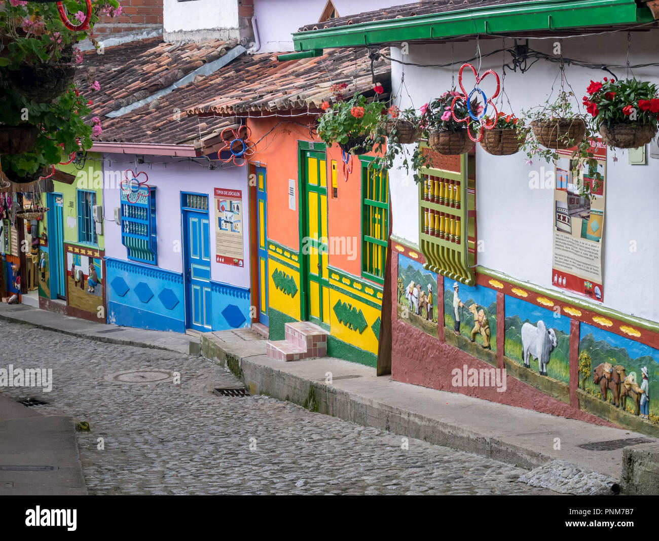 Brightly colored street in town of Guatape in Antioquia, Colombia Stock Photo