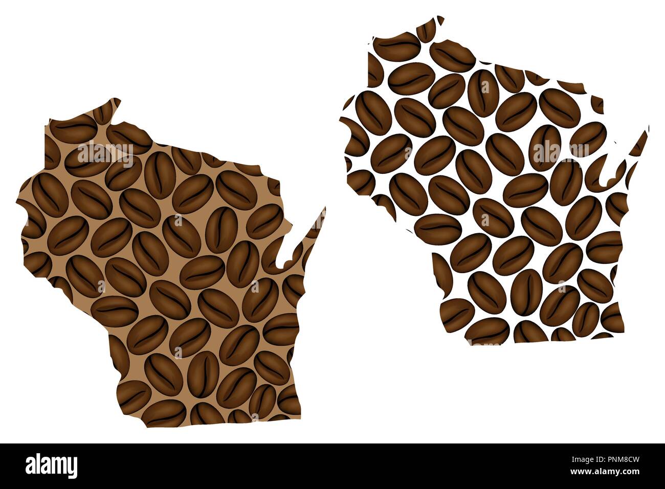 Wisconsin(United States of America) map of coffee bean, State of