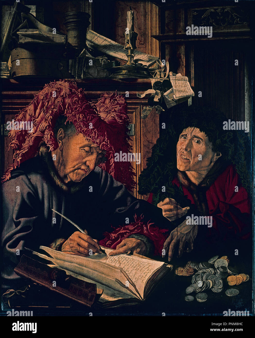 Two Tax Gatherers - 1540 - 92,1x74,3 cm - oil on panel - Italian Renaissance. Author: REYMERSWAELE, MARIANUS VAN. Location: NATIONAL GALLERY. LONDON. ENGLAND. Stock Photo