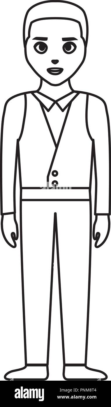 wedding man standing with elegant suit vector illustration thin line ...