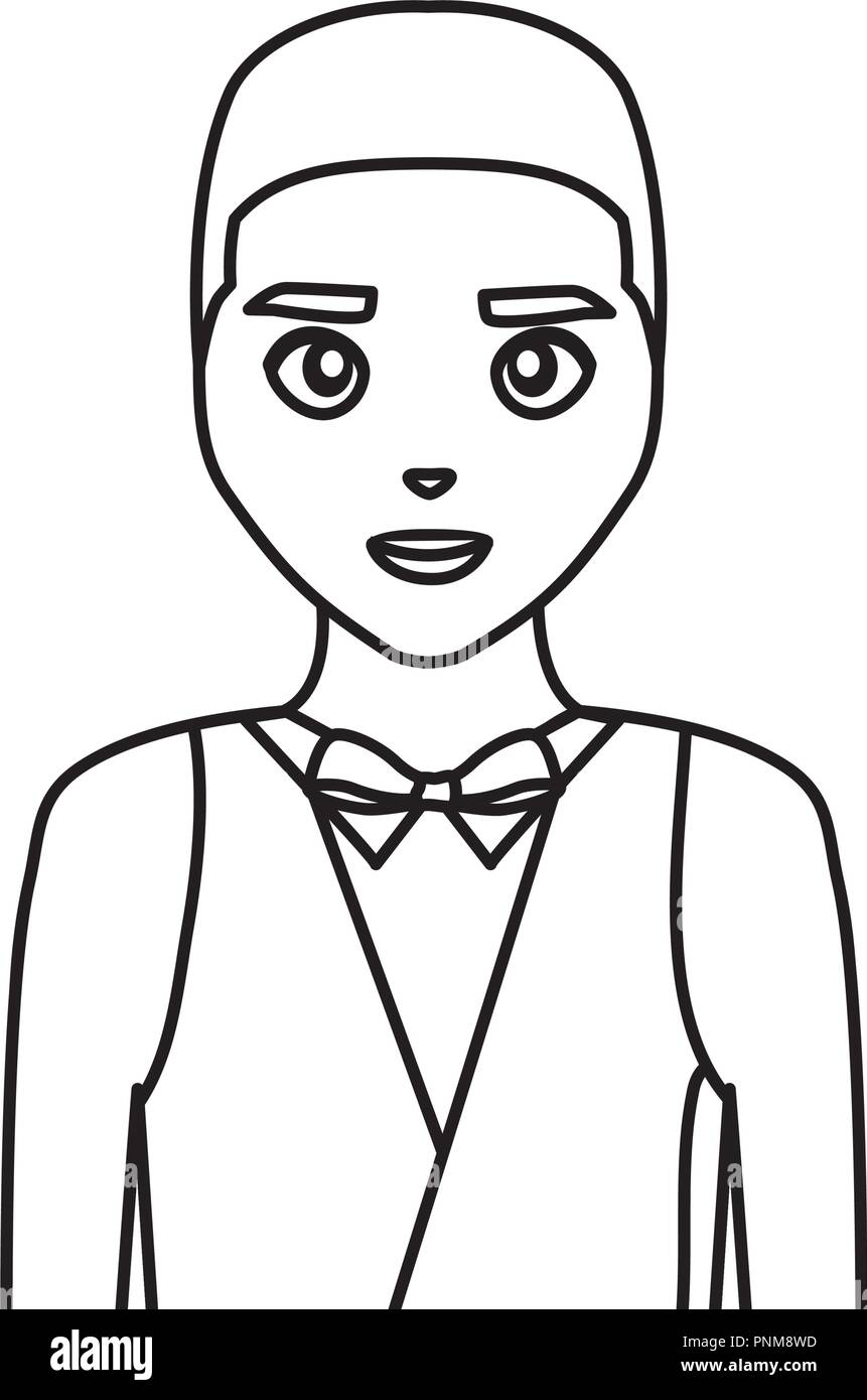 wedding groom man in suit fomal vector illustration thin line Stock ...