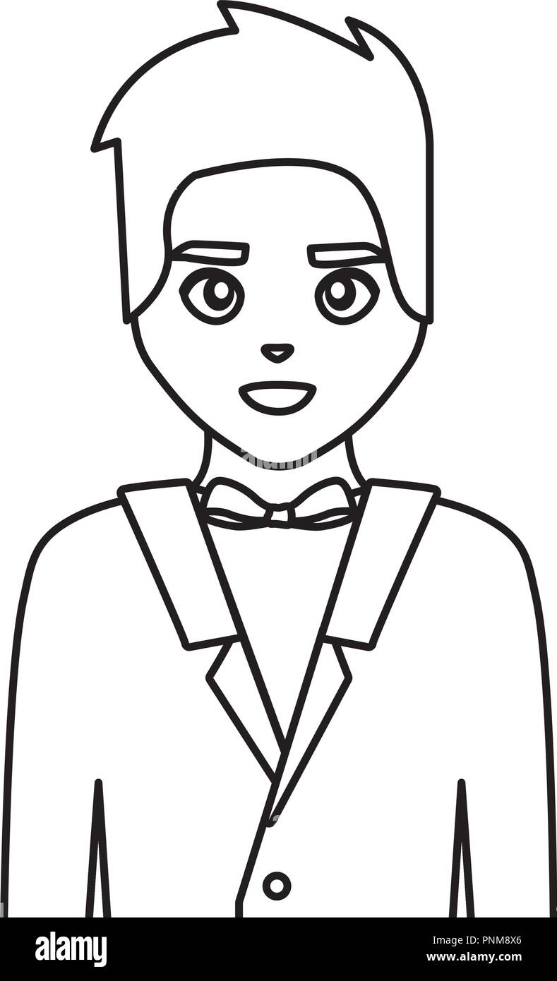 wedding groom man in suit fomal vector illustration thin line Stock ...