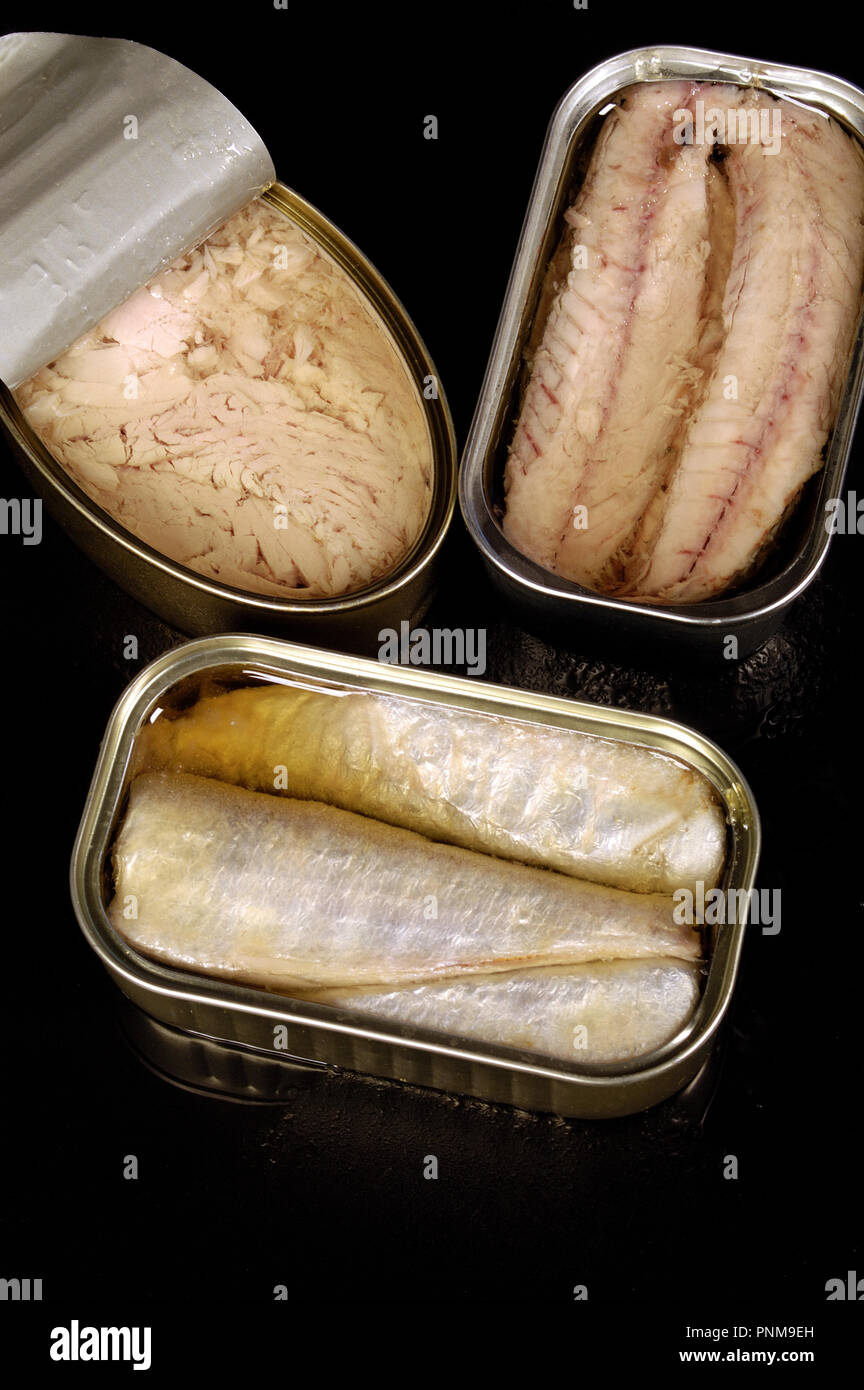 tuna, sardine,mackerel on black Stock Photo Alamy