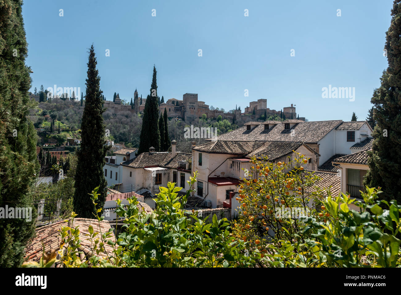 View over houses on the Alhambra, Granada, Andalusia, Spain Stock Photo