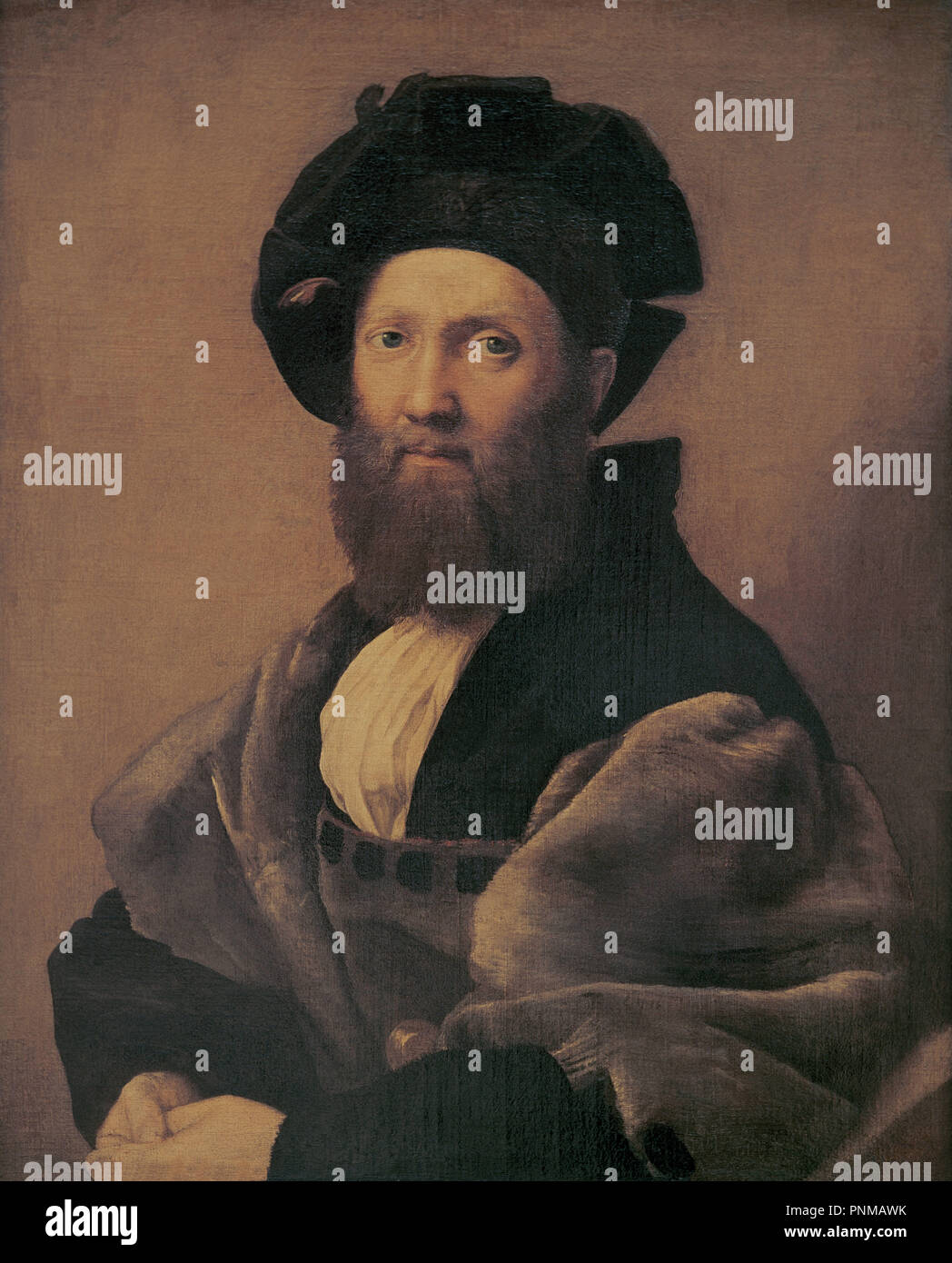 Portrait of Baldassare Castiglione (1478-1529) - 1514/15 - 82x67 cm - oil on canvas - Italian Renaissance. Author: RAPHAEL. Location: LOUVRE MUSEUM-PAINTINGS. France. Stock Photo
