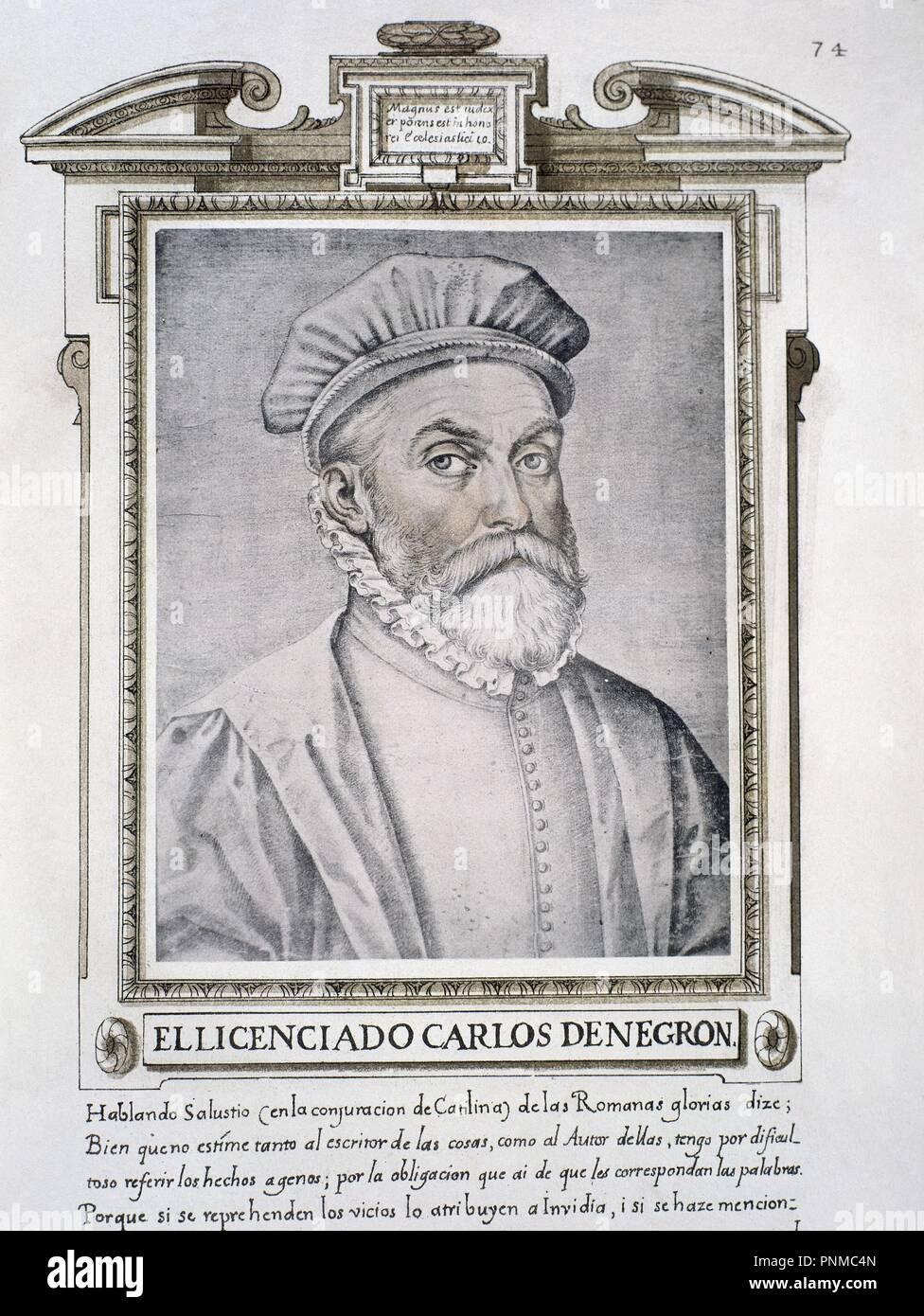 CARLOS DE NEGRON - LIBRO DE RETRATOS DE ILUSTRES Y MEMORABLES VARONES - 1599. Author: PACHECO, FRANCISCO. Location: BIBLIOTECA NACIONAL-COLECCION. MADRID. SPAIN. Stock Photo