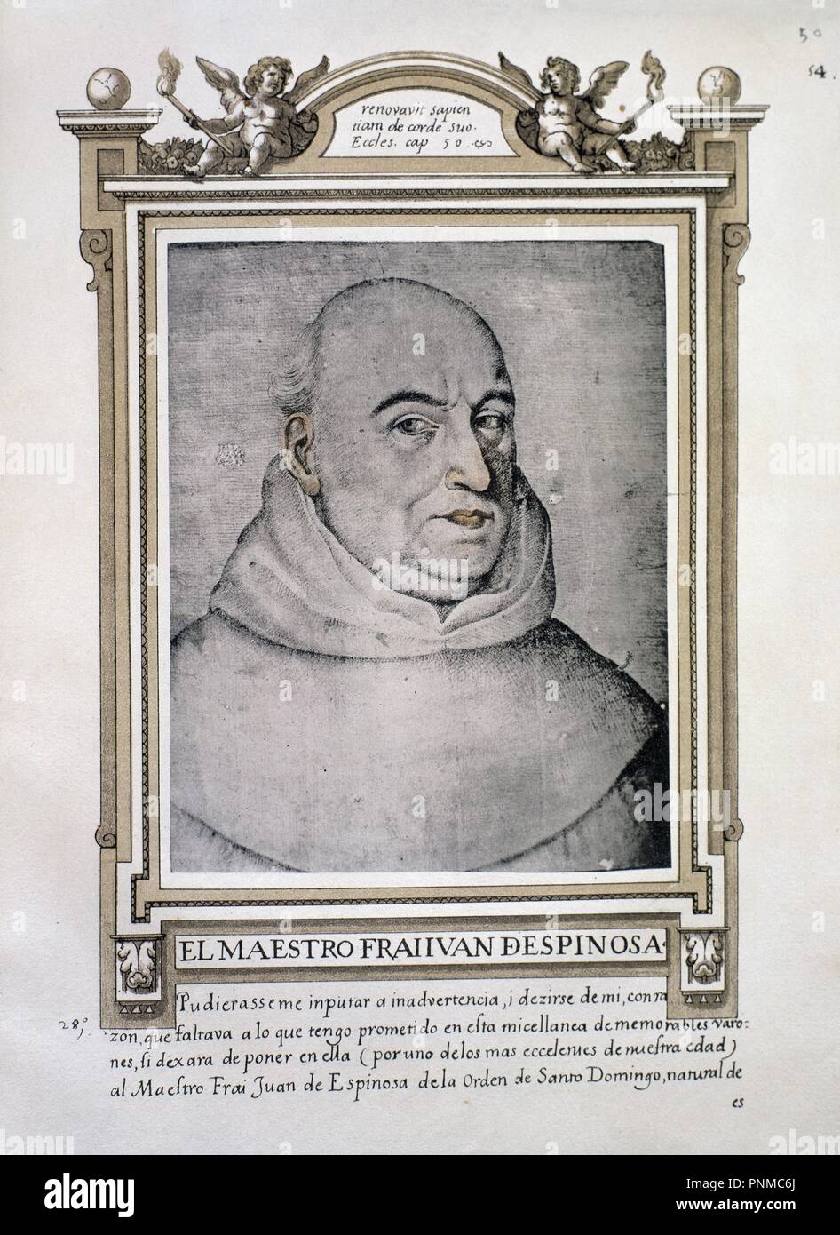 FRAY JUAN DE ESPINOSA - LIBRO DE RETRATOS DE ILUSTRES Y MEMORABLES VARONES - 1599. Author: PACHECO, FRANCISCO. Location: BIBLIOTECA NACIONAL-COLECCION. MADRID. SPAIN. Stock Photo