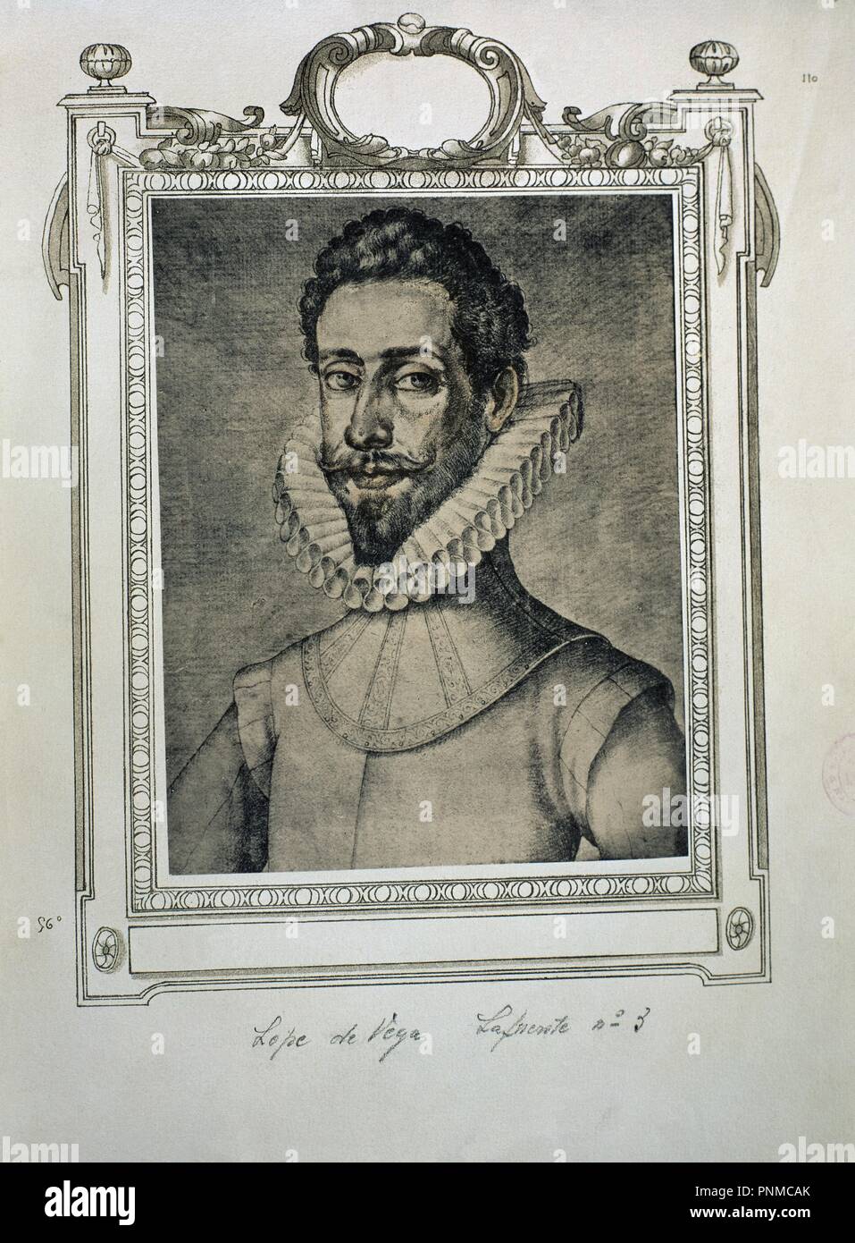 FELIX LOPE DE VEGA Y CARPIO (1562-1635) - DRAMATURGO ESPAÑOL - LIBRO DE RETRATOS DE ILUSTRES Y MEMORABLES VARONES - 1599. Author: PACHECO, FRANCISCO. Location: BIBLIOTECA NACIONAL-COLECCION. MADRID. Stock Photo
