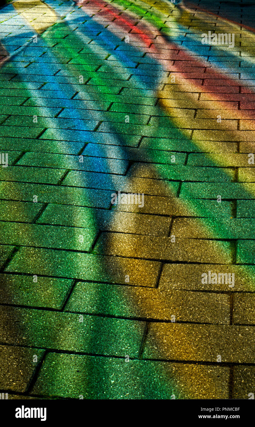 Montreal,Canada 19,September,2018.Reflections of stained glass windows on street pavement.Credit:Mario Beauregard/Alamy Live News Stock Photo