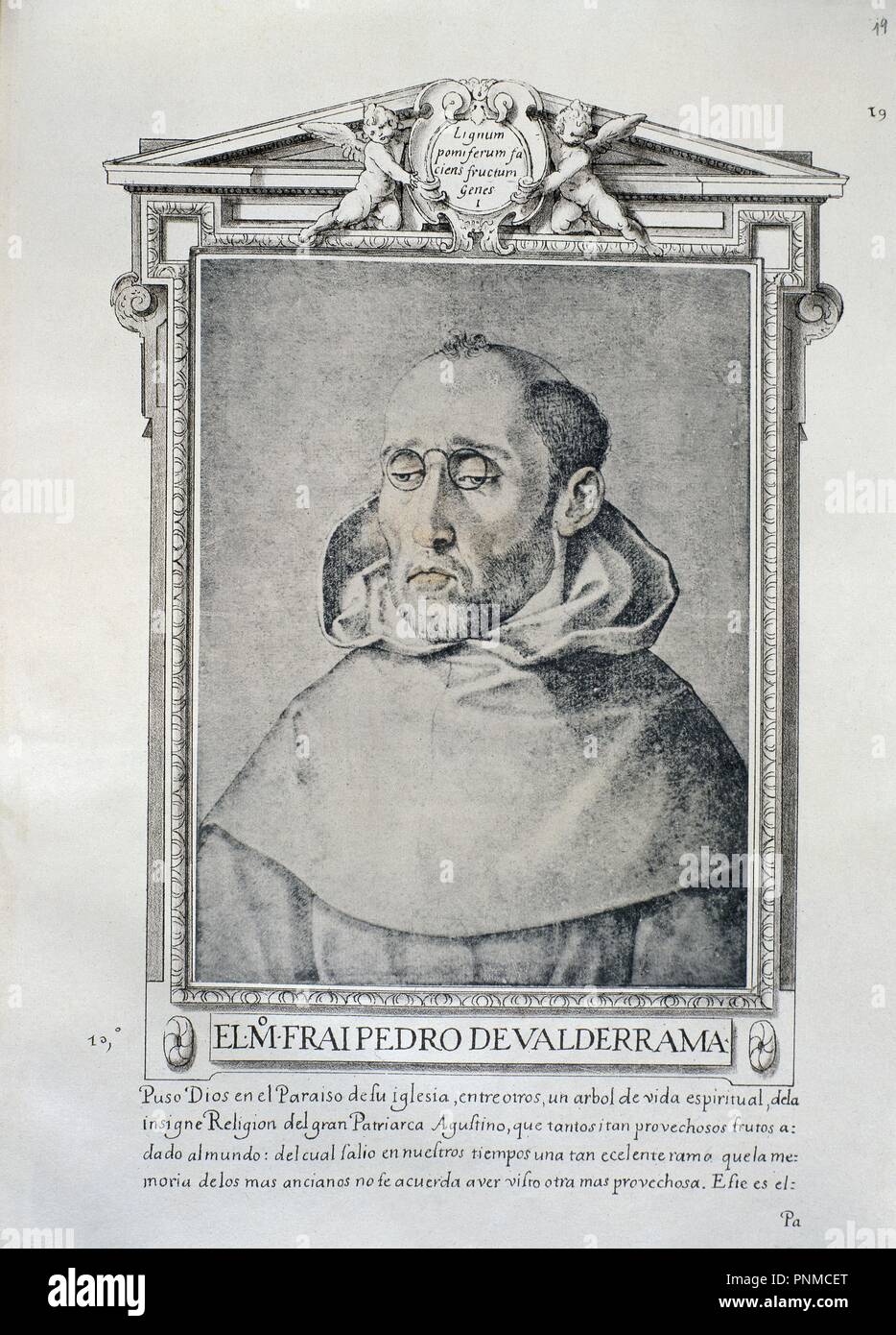 FRAY PEDRO DE VALDERRAMA (1550-1611) - LIBRO DE RETRATOS DE ILUSTRES Y MEMORABLES VARONES - 1599. Author: PACHECO, FRANCISCO. Location: BIBLIOTECA NACIONAL-COLECCION. MADRID. SPAIN. Stock Photo