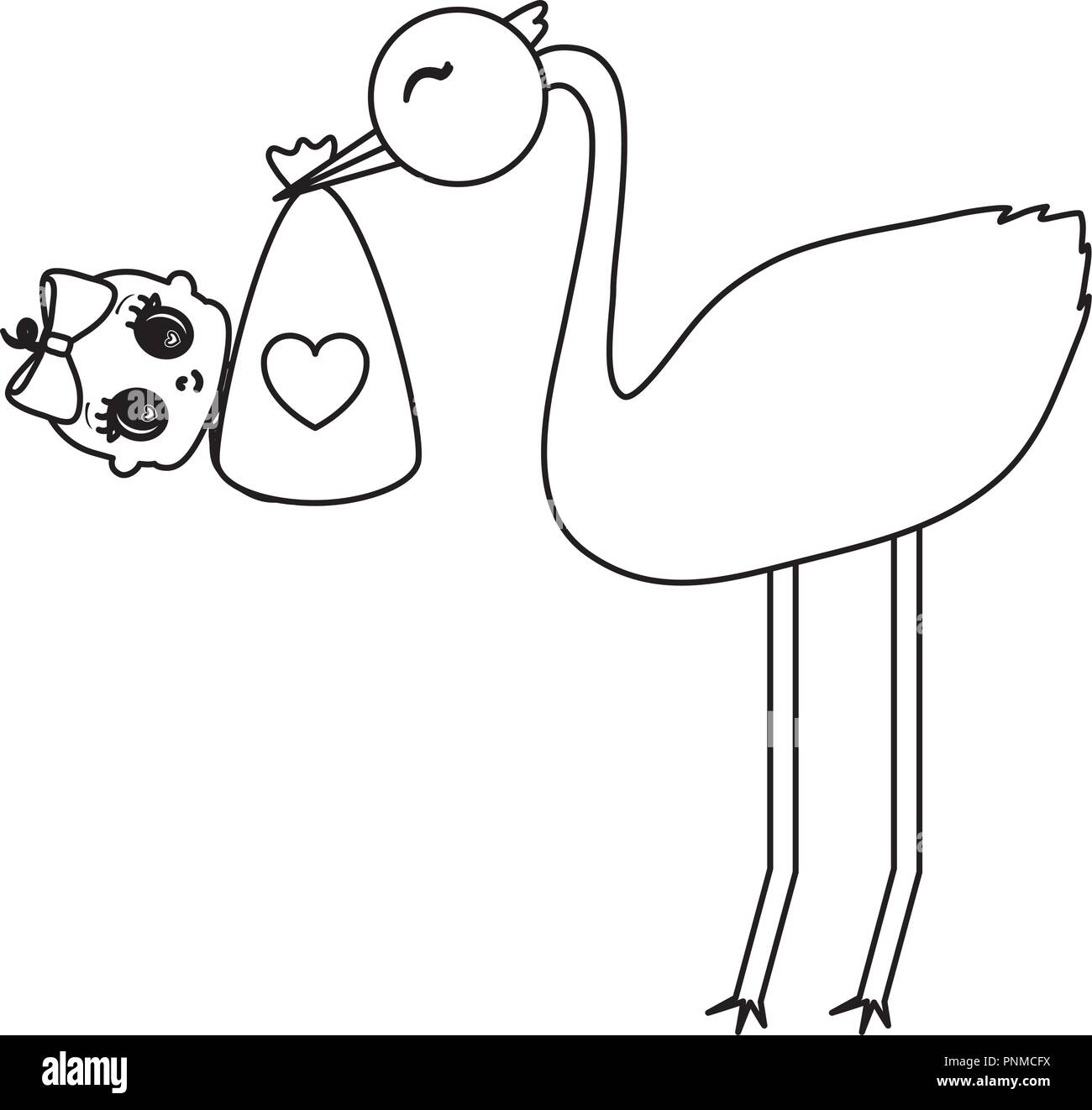 stork with baby girl over white background, vector illustration Stock ...