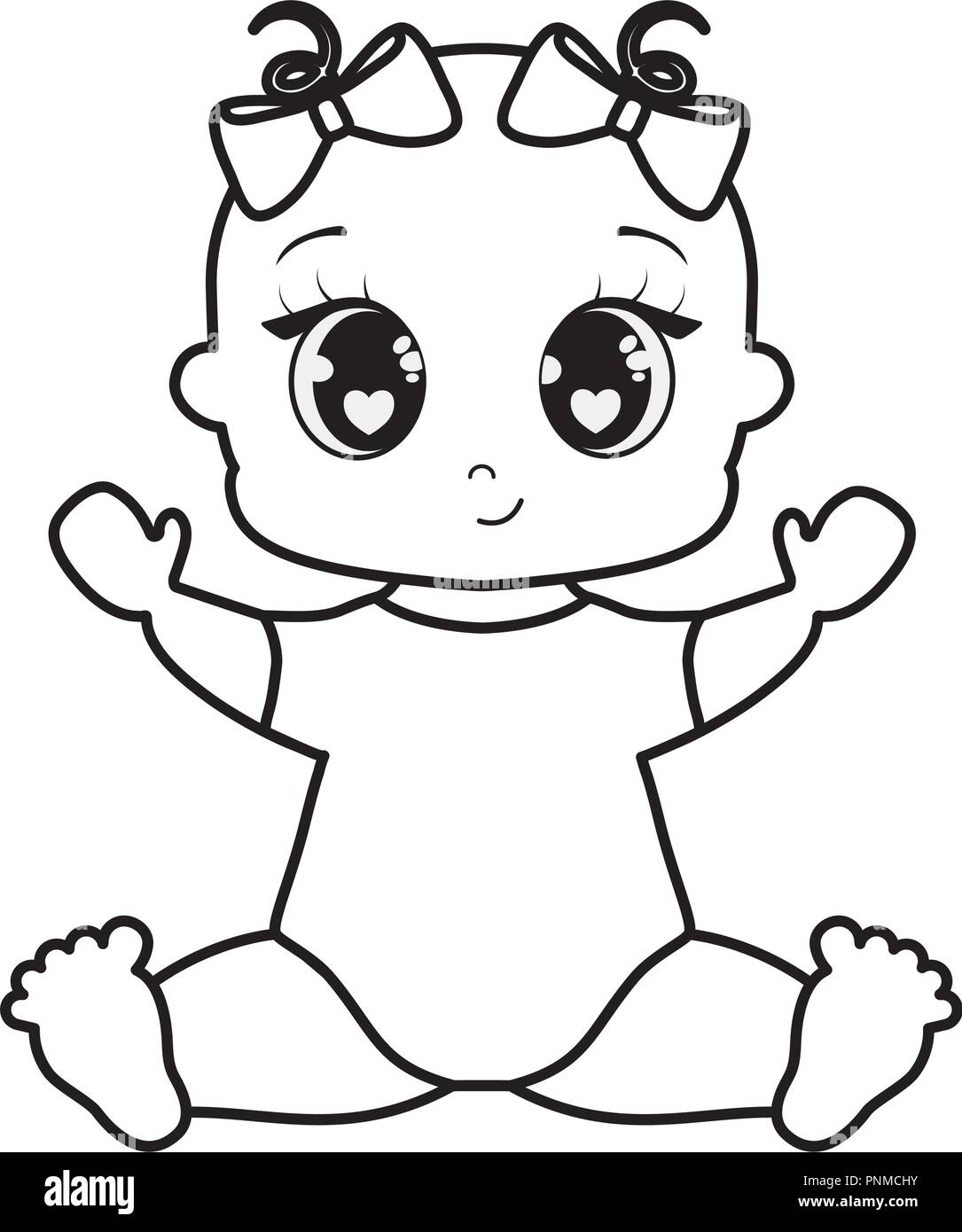 Cartoon Little Girl Black And White