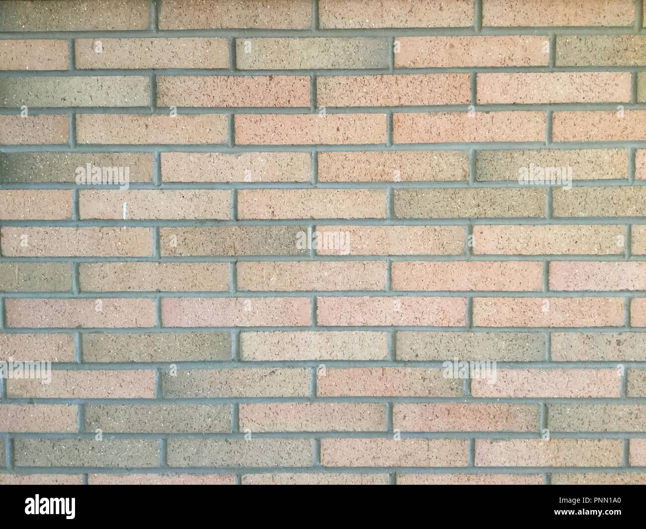Light orange brown thin brick wall background. Stock Photo