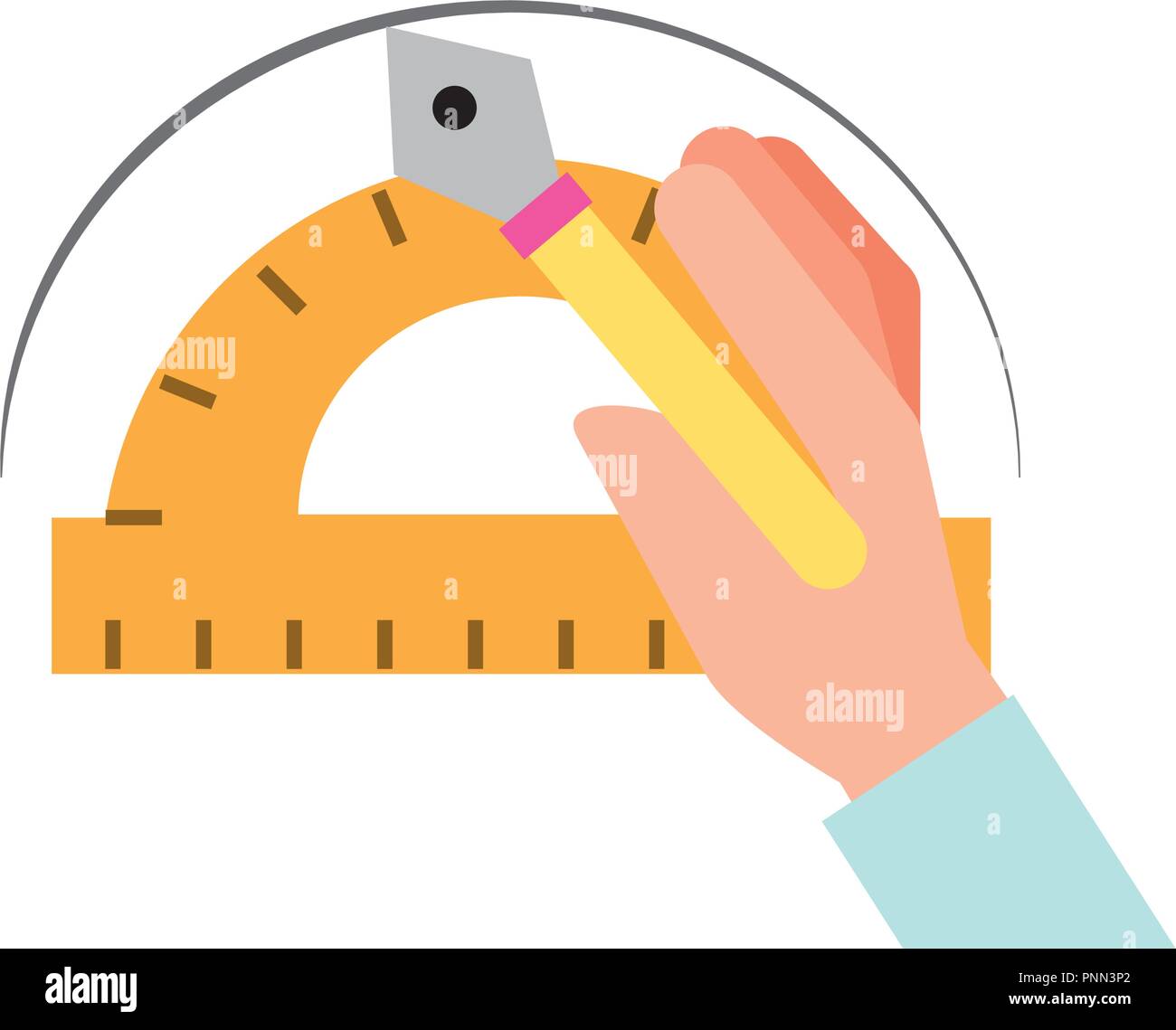 hand with fountain pen protractor graphic design Stock Vector Image