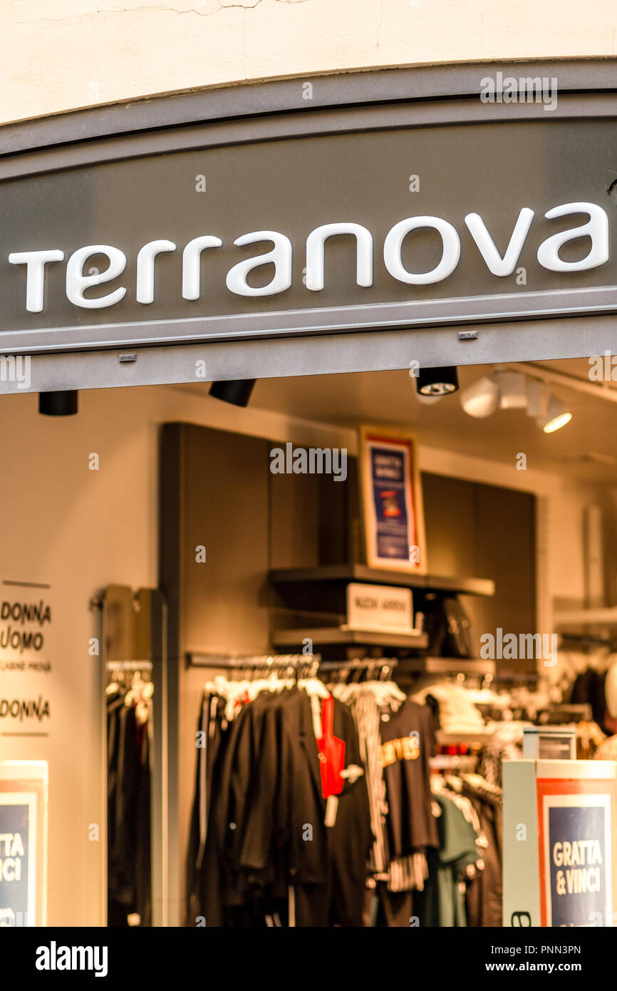 RAVENNA, ITALY - SEPTEMBER 19, 2018: TERRANOVA logo sign of street shop.  TEDDY GROUP owner of TERRANOVA brand is going to open 100 new shops in 2018  a Stock Photo - Alamy