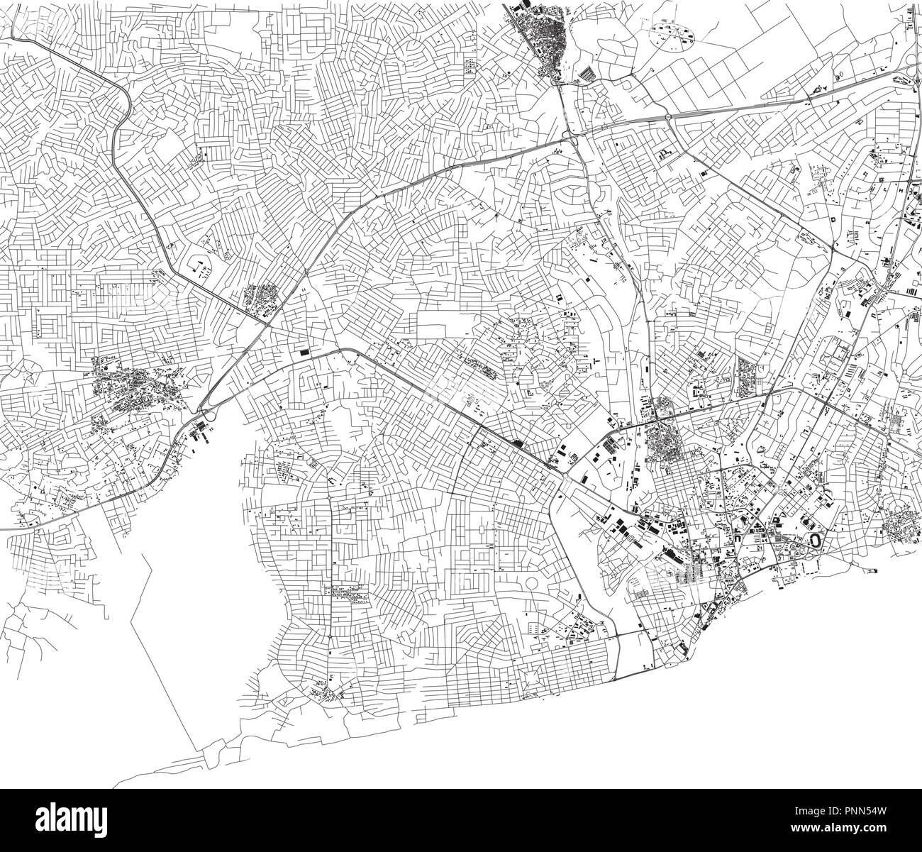 Map of Accra, satellite view, city, Ghana. Streets. Africa Stock Vector