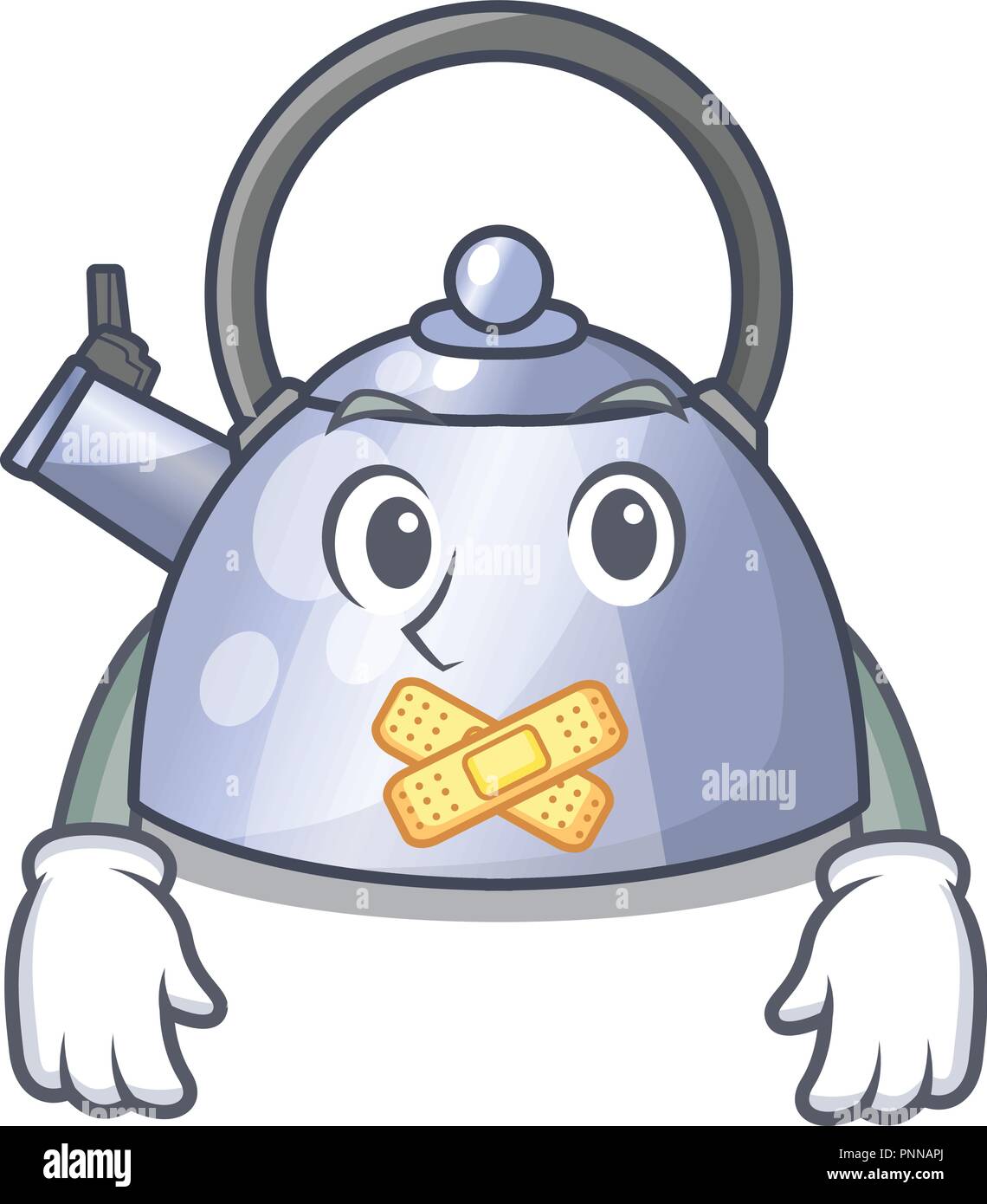Silent stainless whistling tea kettle isolated on mascot Stock Vector