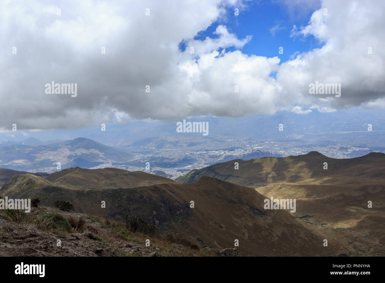 View from ruca pichincha over quito, ecuador Stock Photo