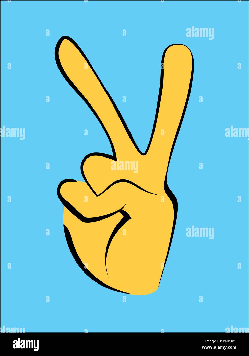 Victory sign hand stylized on blue background Stock Vector