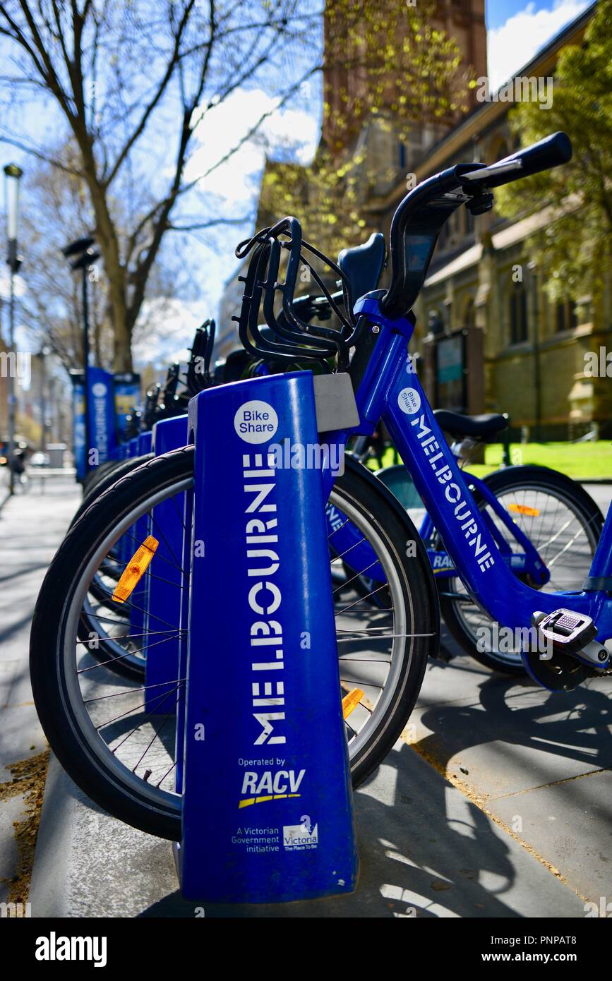 Blue hire bicycles, Melbourne VIC, Australia Stock Photo Alamy