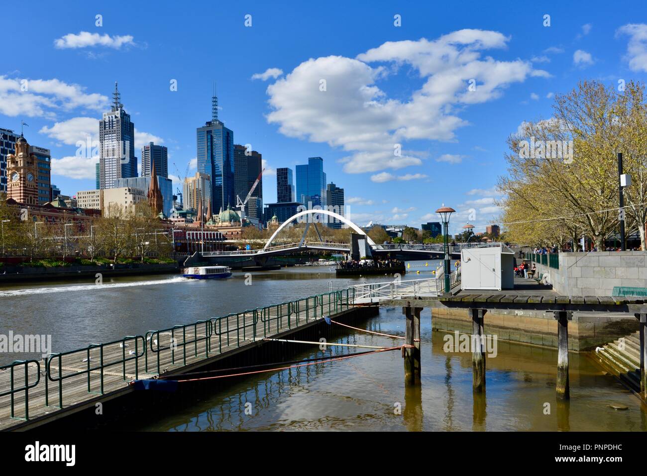 Melbourne cbd as seen from the Yarra River at Southbank, Melbourne VIC, Australia Stock Photo